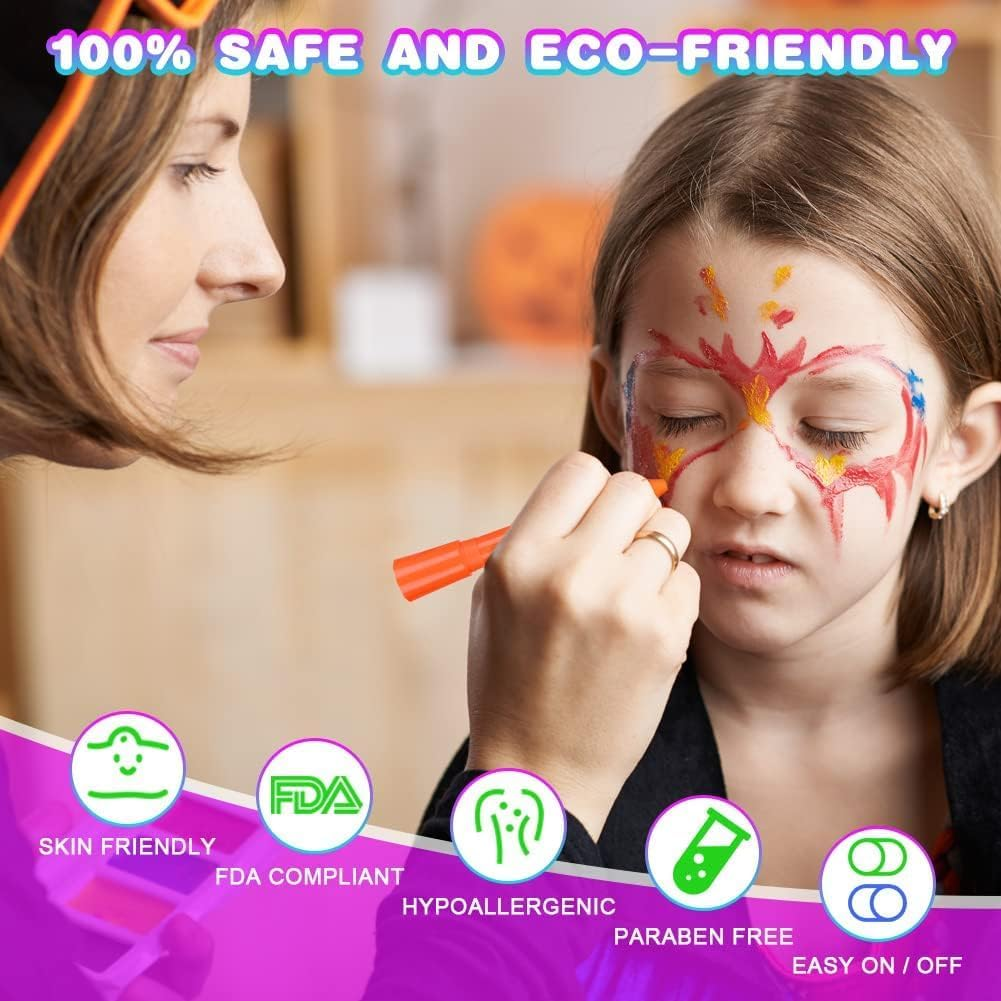 Glow Face Body Paint, 6PCS Glow in the Dark under UV Black Light Sticks Makeup Neon Face Painting Kits for Adult Halloween Festival Accessory Glow Party Supplies image number 4