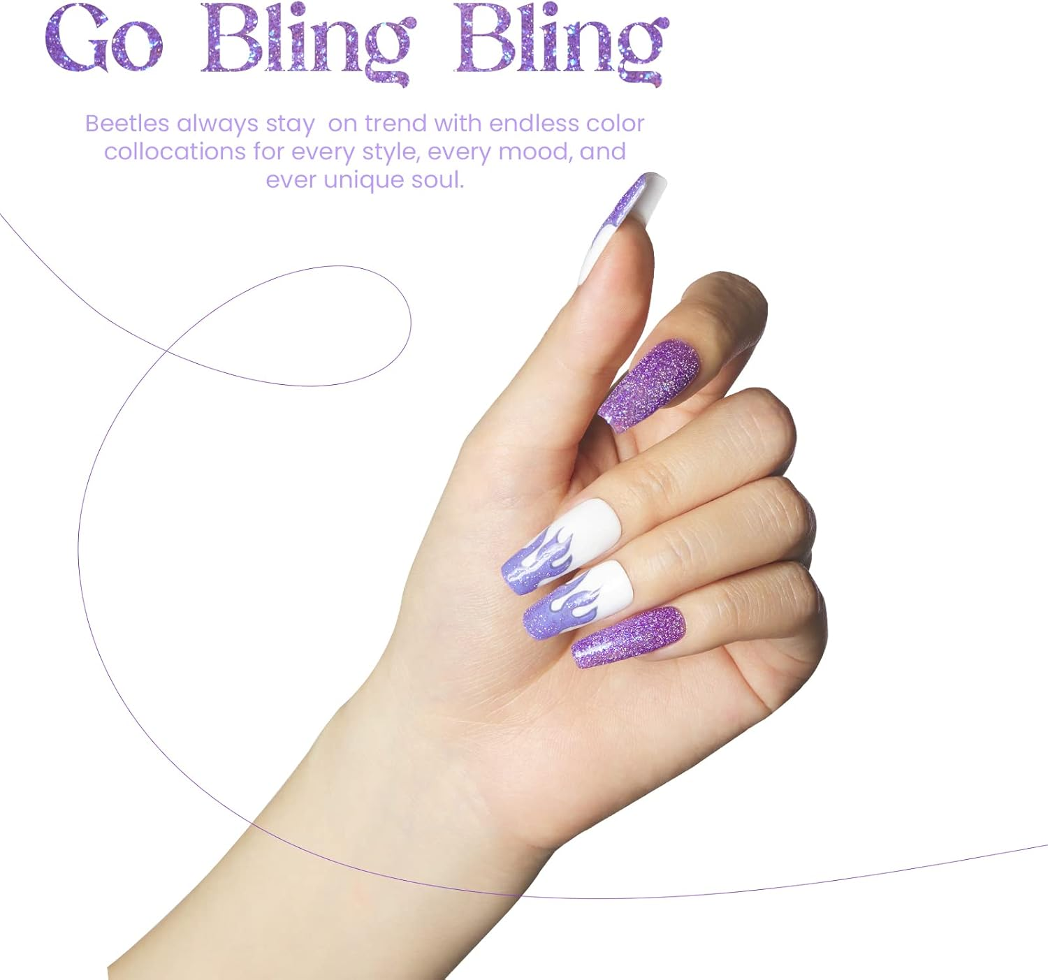 Beetles Gel Polish Diamond Glitter Nail Polish 15Ml Party Queen Nail Purple Sparkly Gel Soak off Uv LED Nail Lamp Flashy Gel Polish Nail Art Manicure Salon DIY Home