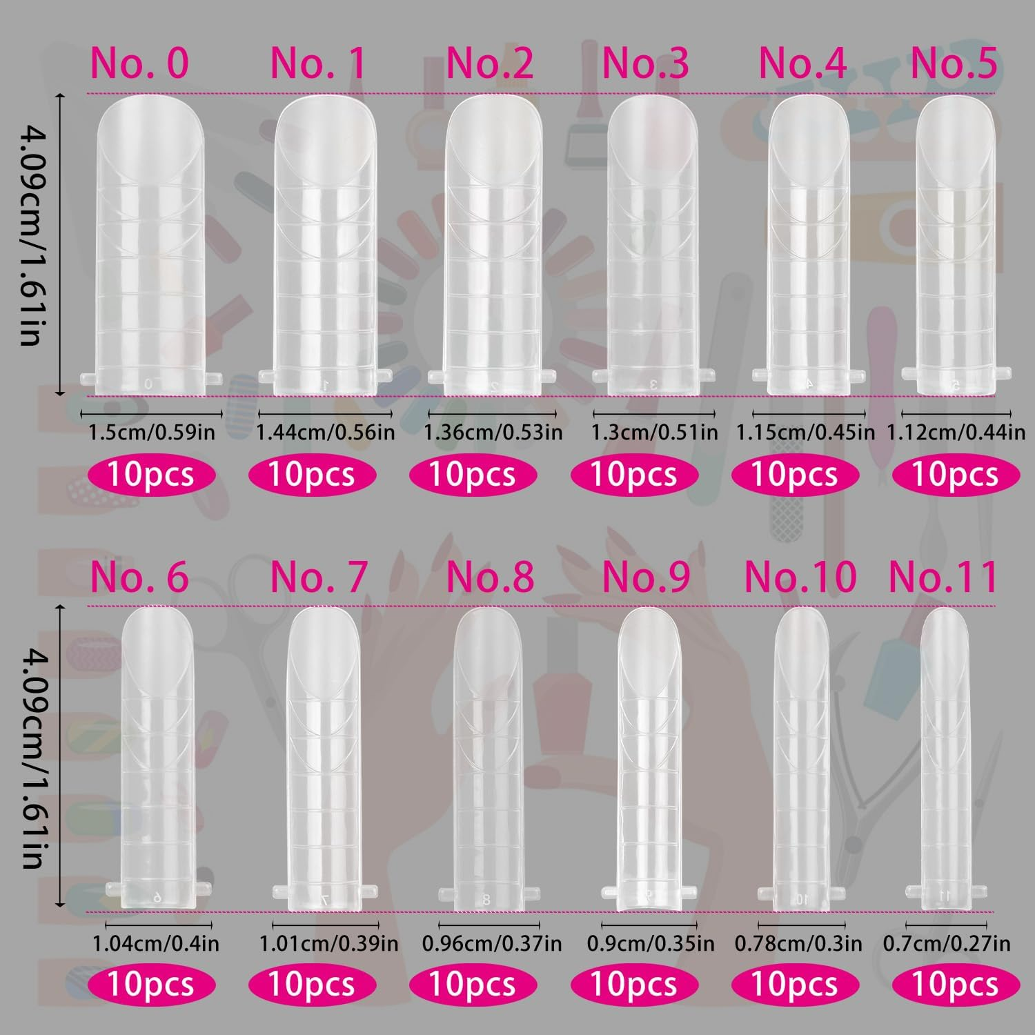 BOXOB 120Pcs Polygel Toenail Forms Kit, 12 Sizes Reusable Toe Dual Forms Nail Extension Molds Full Cover Press on Toe Nail Tips for DIY Home Pedicure & Salon Use(Transparent) image number 1