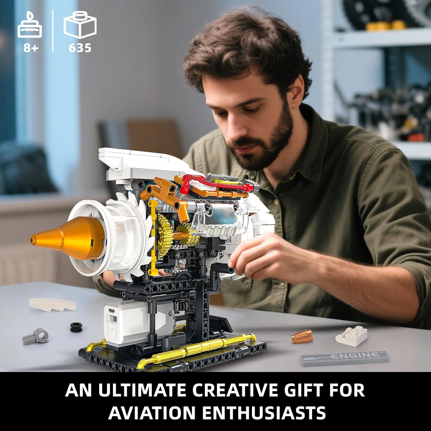 Toy Player Aeroplane Engine Kit for Adults, STEM Mini Engine Model with Motor & Hand Lever, Model Building Set for Boys 8-14, Gift Idea for Children & Teenagers (635 Pieces) image number 2