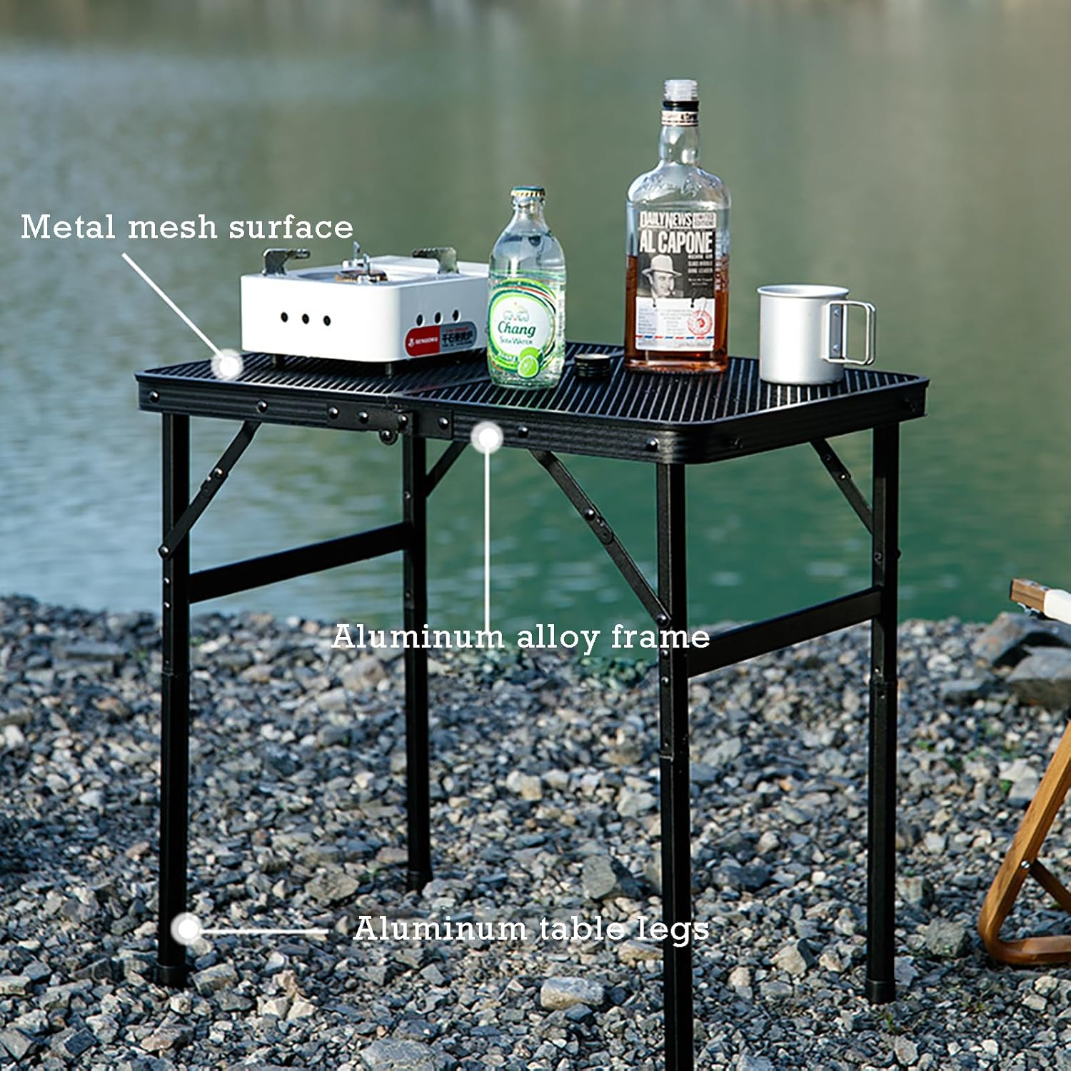 Portable Camping Table Picnic Folding Grill Table: Lightweight Portable Design - Height Adjustable, 60X40X27/56 CM for Outdoor Camping and BBQ (Black) image number 5