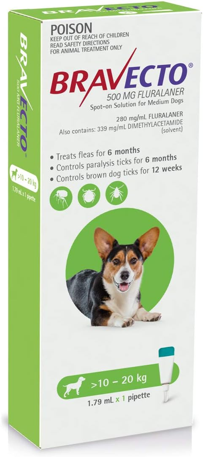BRAVECTO DOG SPOT on 500MG GREEN >10-20KG