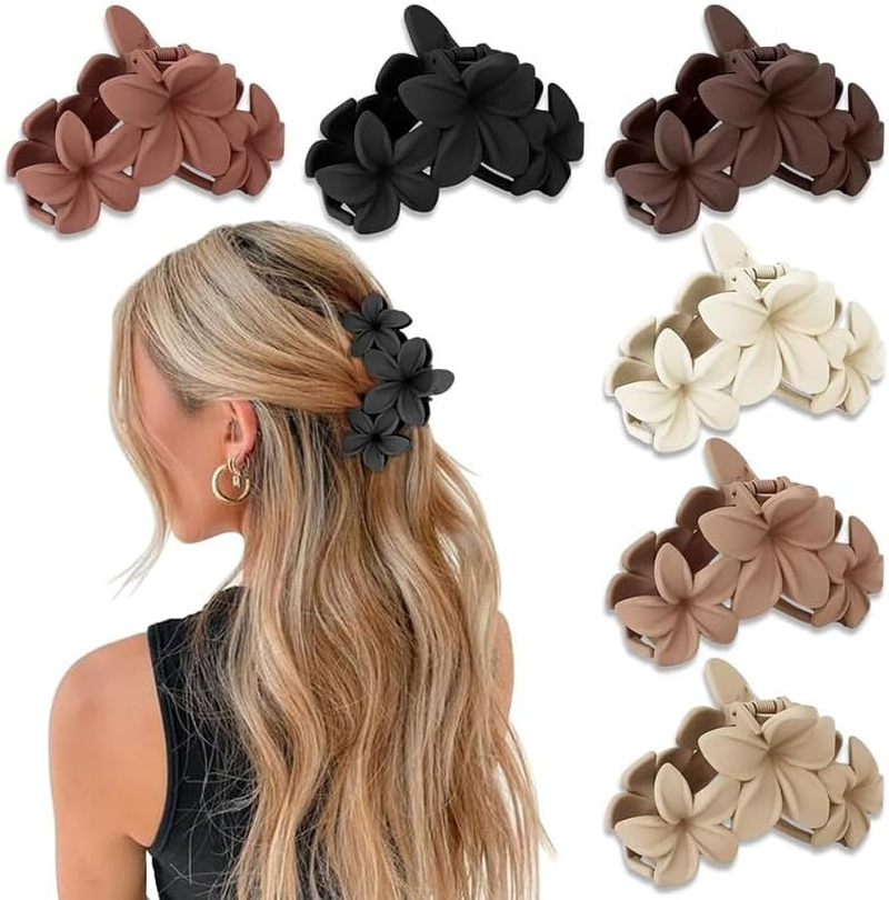 Non-Slip Matte Hawaiian Plumeria Large Claws Clips with Strong Hold, 6Pcs Large Plumeria Hair Clip Strong Hold Hair Claws image number 3