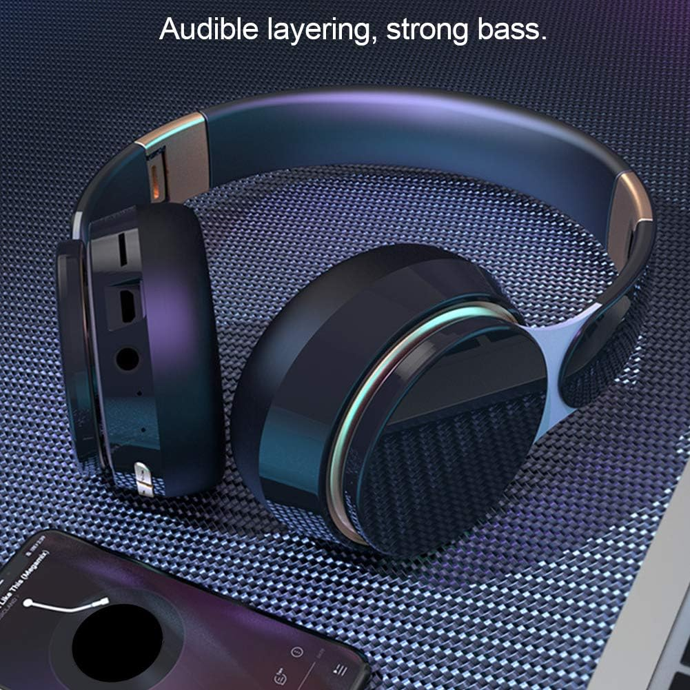 Wireless Headphones, Bluetooth 5.0 Earpiece, Wireless over Ear Headset Noise Canceling Foldable Gaming Headsets with Microphone for PC Office Phone Call(Black) image number 2