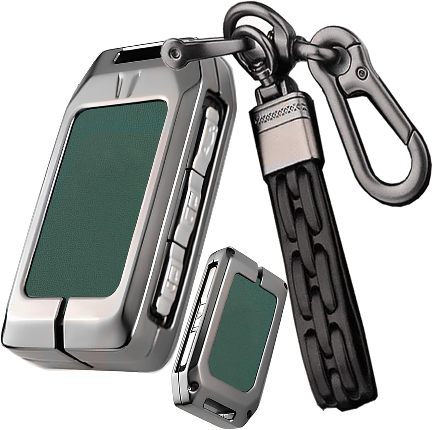 Ontto Car Key Holder Fit for 2017-2025 XC40 XC60 XC90 S60 S90 V60 V90 Polestar 1/2/3,Key Fob Shell Case with Clear TPU Front Cover,Metal and Leather Key Cover,Grey