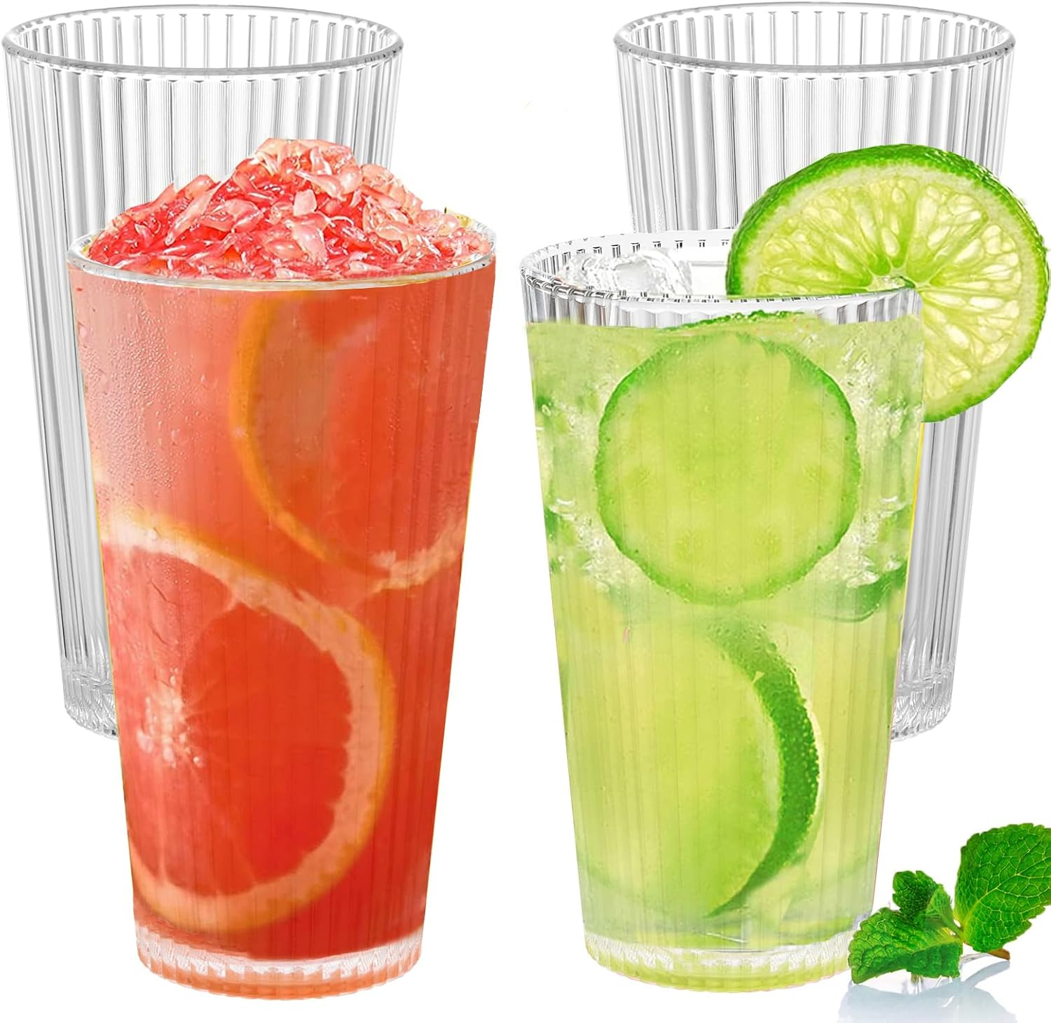 600Ml Plastic Tumblers, Large Capacity Water Cups Acrylic Drinking Glasses Tumblers, 20 Oz Unbreakable Picnic Drinkware, Stackable Glassware Cocktail Glasses for Beach Party Beer, Tea, Juice, 4 Pcs - Clear 350Ml image number 6