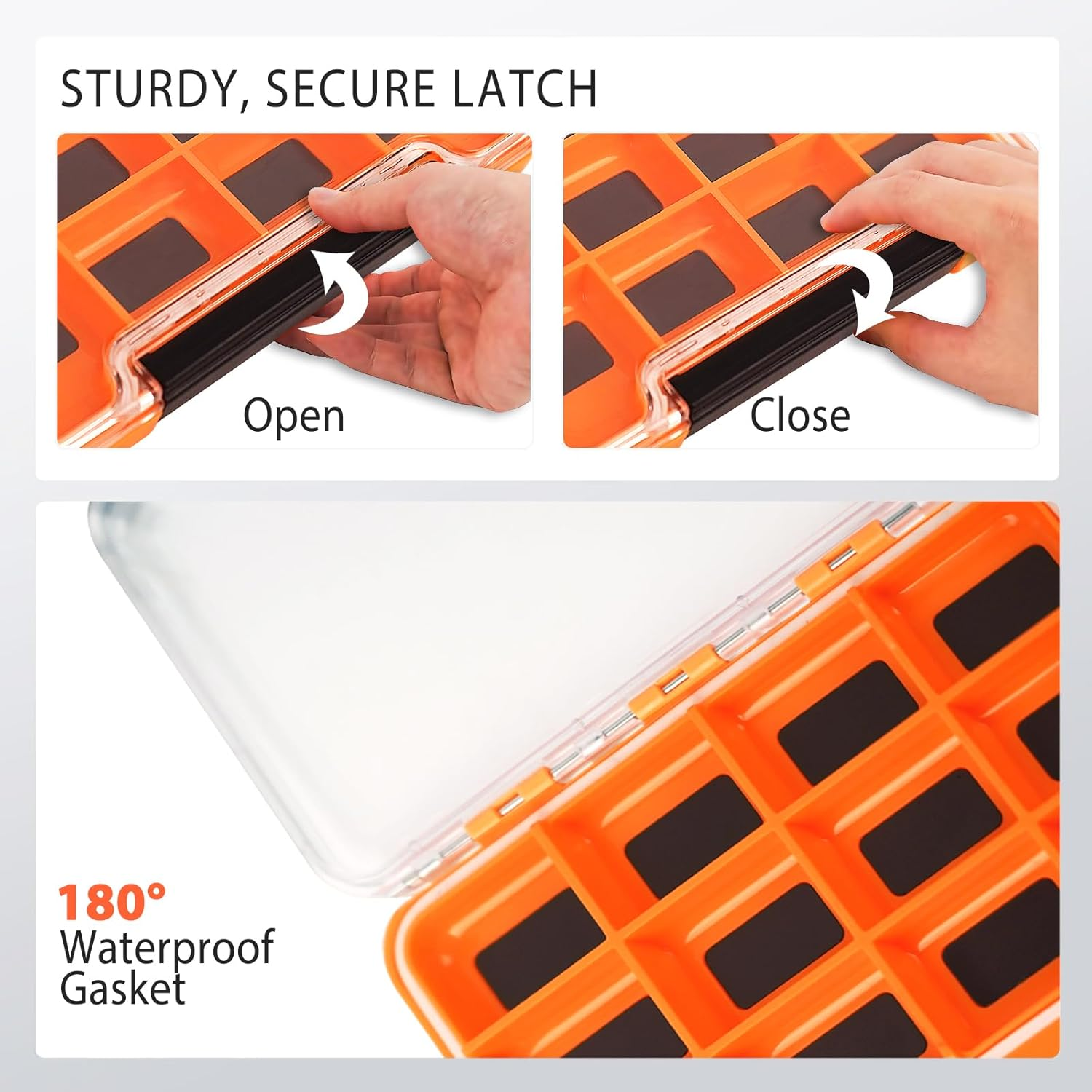 2 Pack Multifunctional Small Magnetic Tackle Box, Waterproof Fly Fishing Box with Clear Cover, 12 Compartments Magnet Fly Box Storage Box for Fishing Accessories (Orange) image number 4