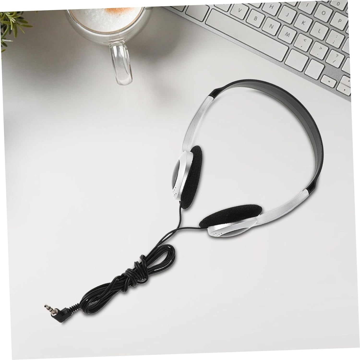 JEWEDECO Retro Ear Headphones with Silver Spray Finish for School Classrooms and Libraries Comfortable Wired Headset Compatible with Cell Phones Computers Tablets Inline Control for Easy image number 2