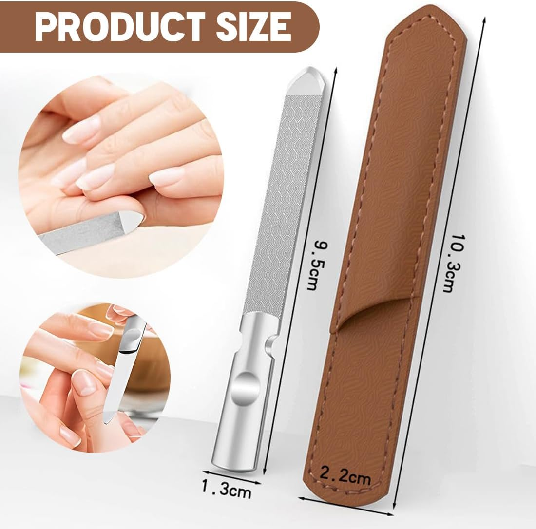 XXXX Metal Nail Files, Professional Double-Sided Stainless Steel Nail File with Leather Case, Premium Nail File for Men and Women, High Quality for All Nail Types image number 2