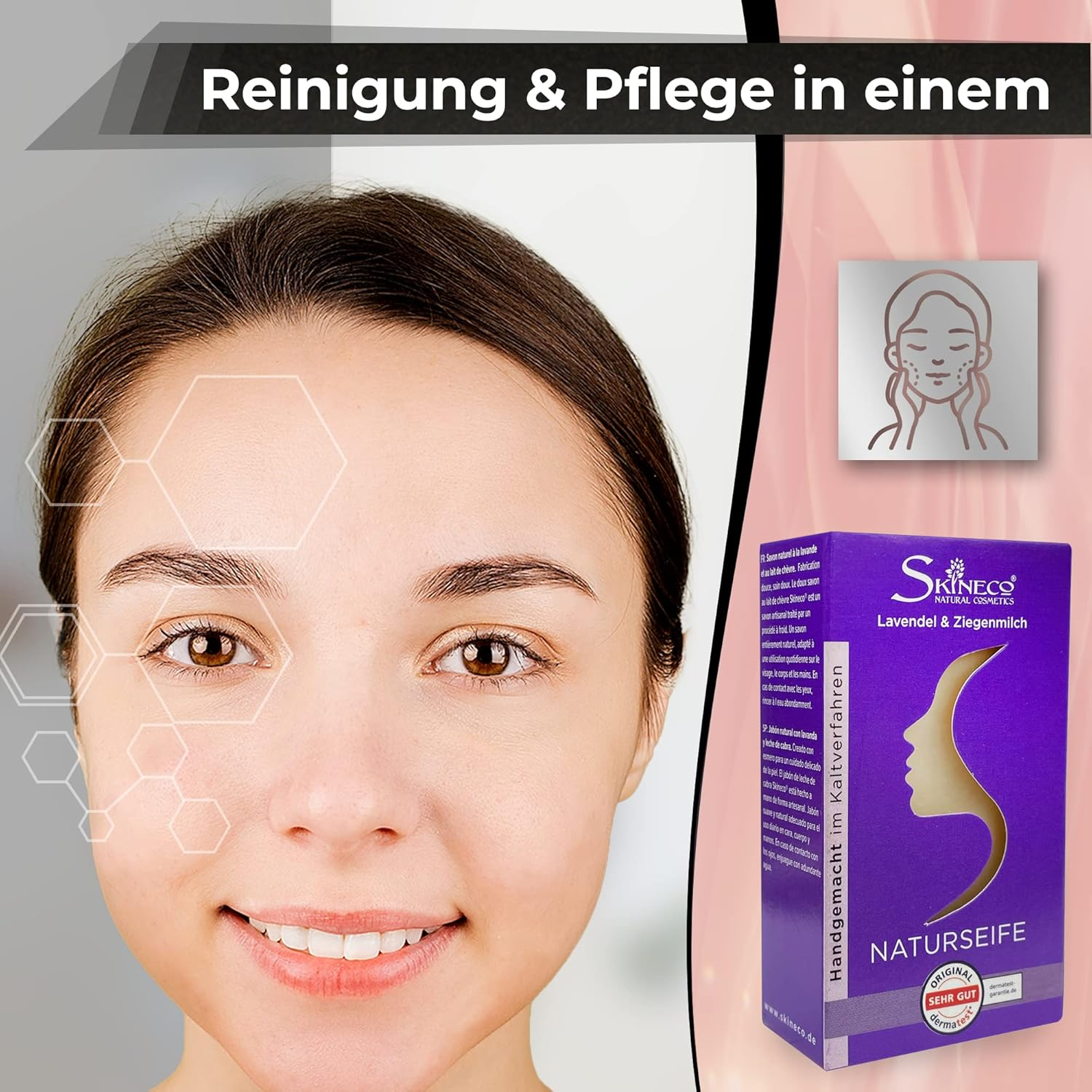 Skineco Natural Soap | Sustainable Goat Milk Soap with Lavender | Soap for Sensitive Skin | Body Soap | Handmade Natural Cosmetics | Face Cleansing | Clear Skin | Mild Shower G image number 3