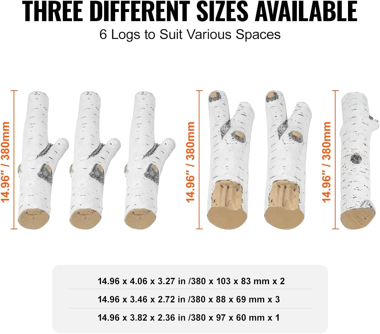 VEVOR 6 Pcs Large Withe Birch Logs, Gas Fireplace Ceramic Logs for Fire Place, Heat-Resistant Wood Log Gas Realistic Logs, Stackable Wood Branches for Gas Fireplace, Firebowl Indoor or Outdoor image number 5