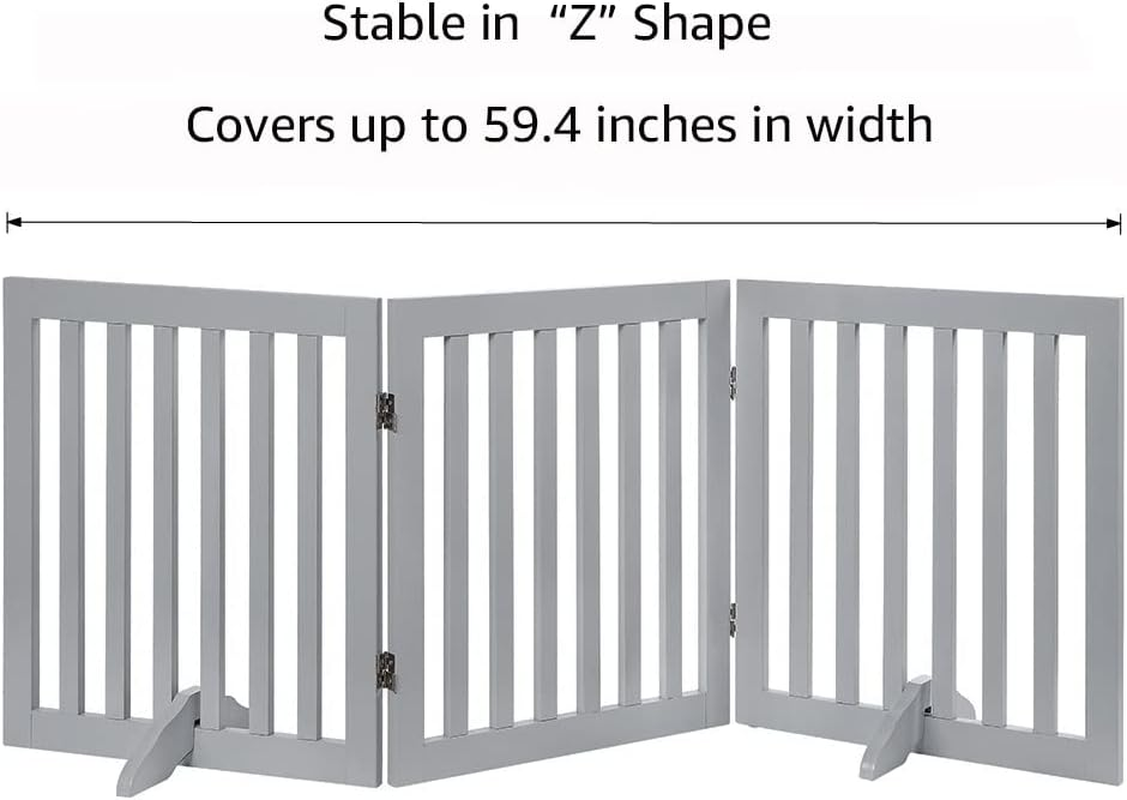Unipaws Freestanding Wooden Dog Gate, Foldable Pet Gate with 2Pcs Support Feet Dog Barrier Indoor Pet Gate Panels for Stairs, Gray (51Cm Wx61Cm H) image number 3