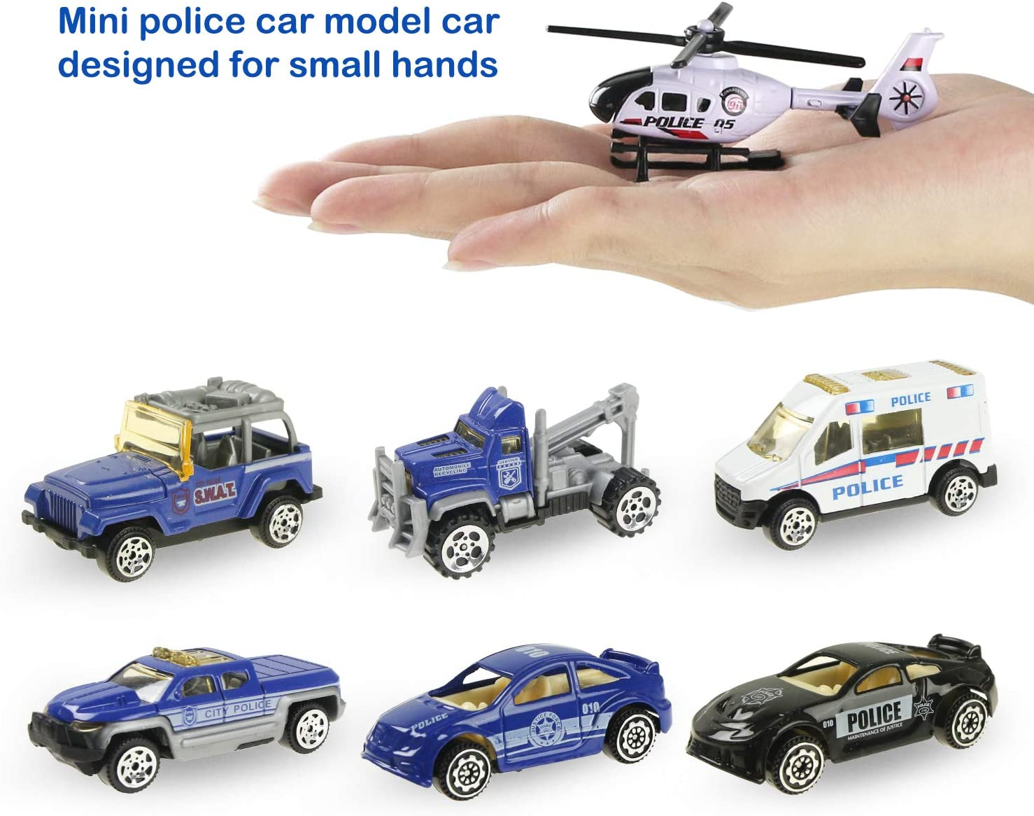 Jenilily Police Car Toy Truck Mini Rescue Vehicles Playset in Carrier Truck for Kids 3 4 5 Years Old image number 1