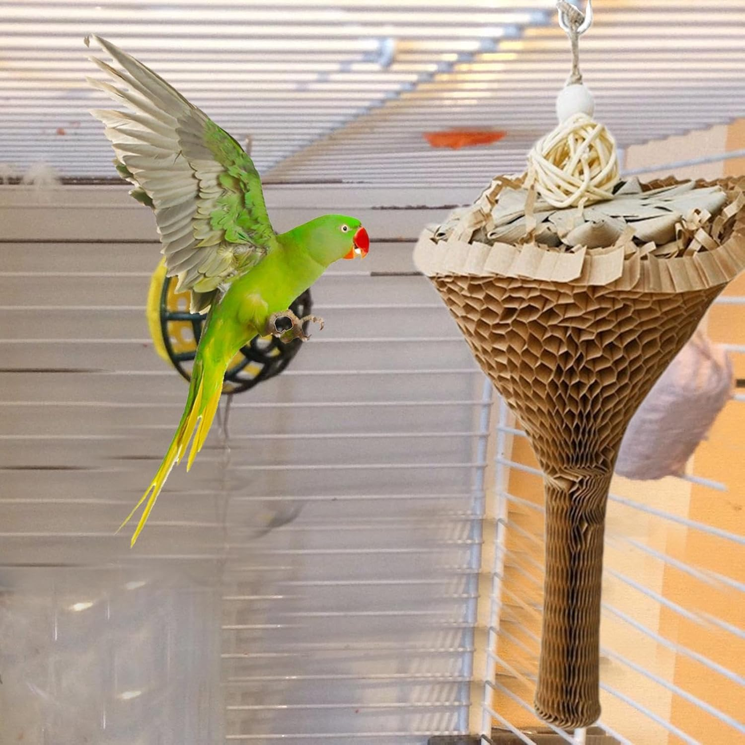 Shredding Toys for Birds,Cone Design Natural Bird Foraging Chew Toys - Parrot Toys, Bird Parrot Toy with Hook, Chewable Parrot Toys, Cage Accessories for Rope Bungee Bird Toy image number 3