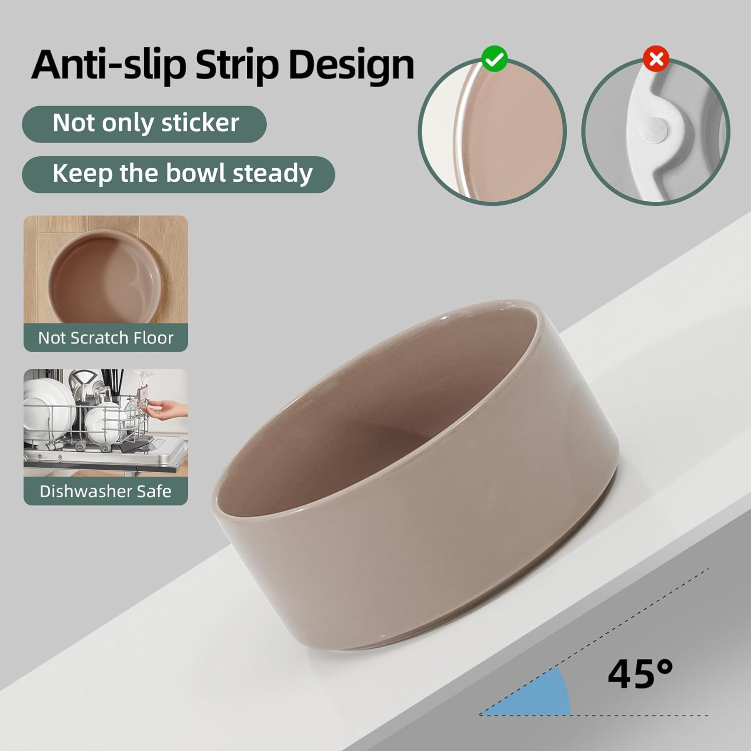 Havniva Ceramic 8.2Inch Raised Dog Bowl with Stand for Large - Breed Dogs, Pet Food and Water Feeder(Single Bowl with Stand - Brown Coffee) image number 3