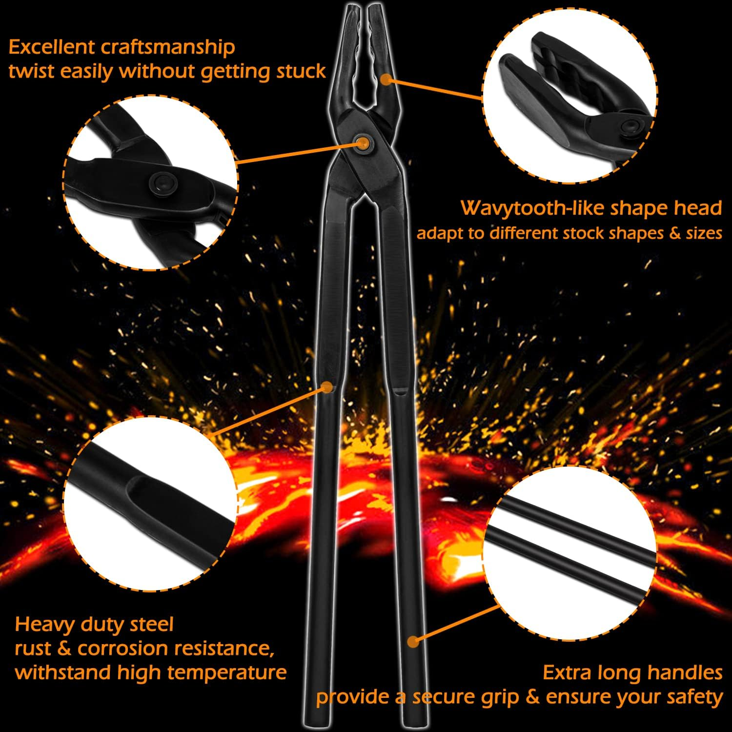 Upgraded Blacksmith Tongs Wolf Jaw Blacksmithing Tongs for Beginner & Seasoned Blacksmiths, Bladesmiths & Craftsmen (15 in (380Mm)) image number 4