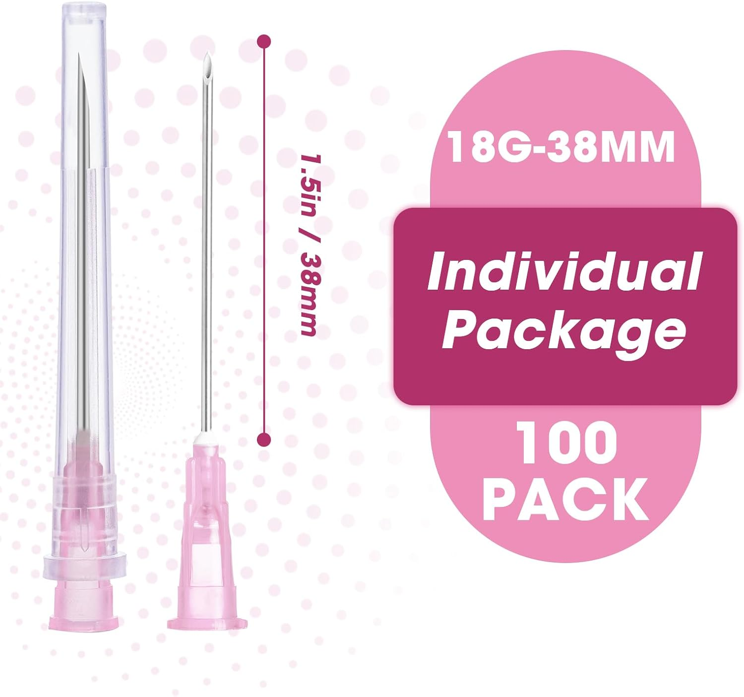 100 PCS 18G 1.5IN(38MM) Dispensing Syringe Needle,Stainless Steel Accessories,Scientific Measuring and Industrial Use,Individually Packed