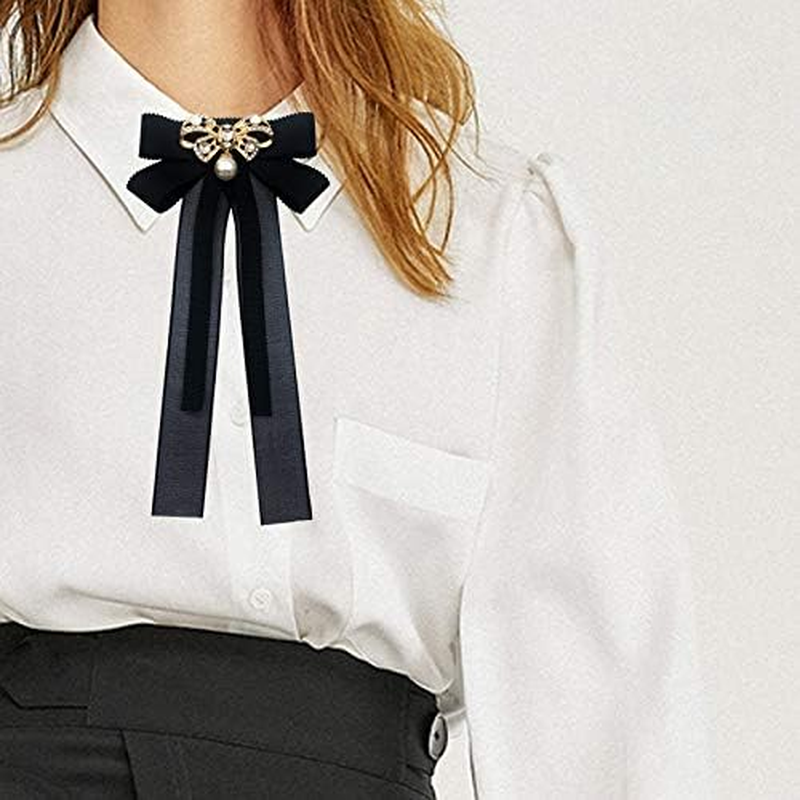 Bow Ties for Women, Black Clip on Ties Bow Brooches for Woman Girls, Women Accessory Neckties image number 4