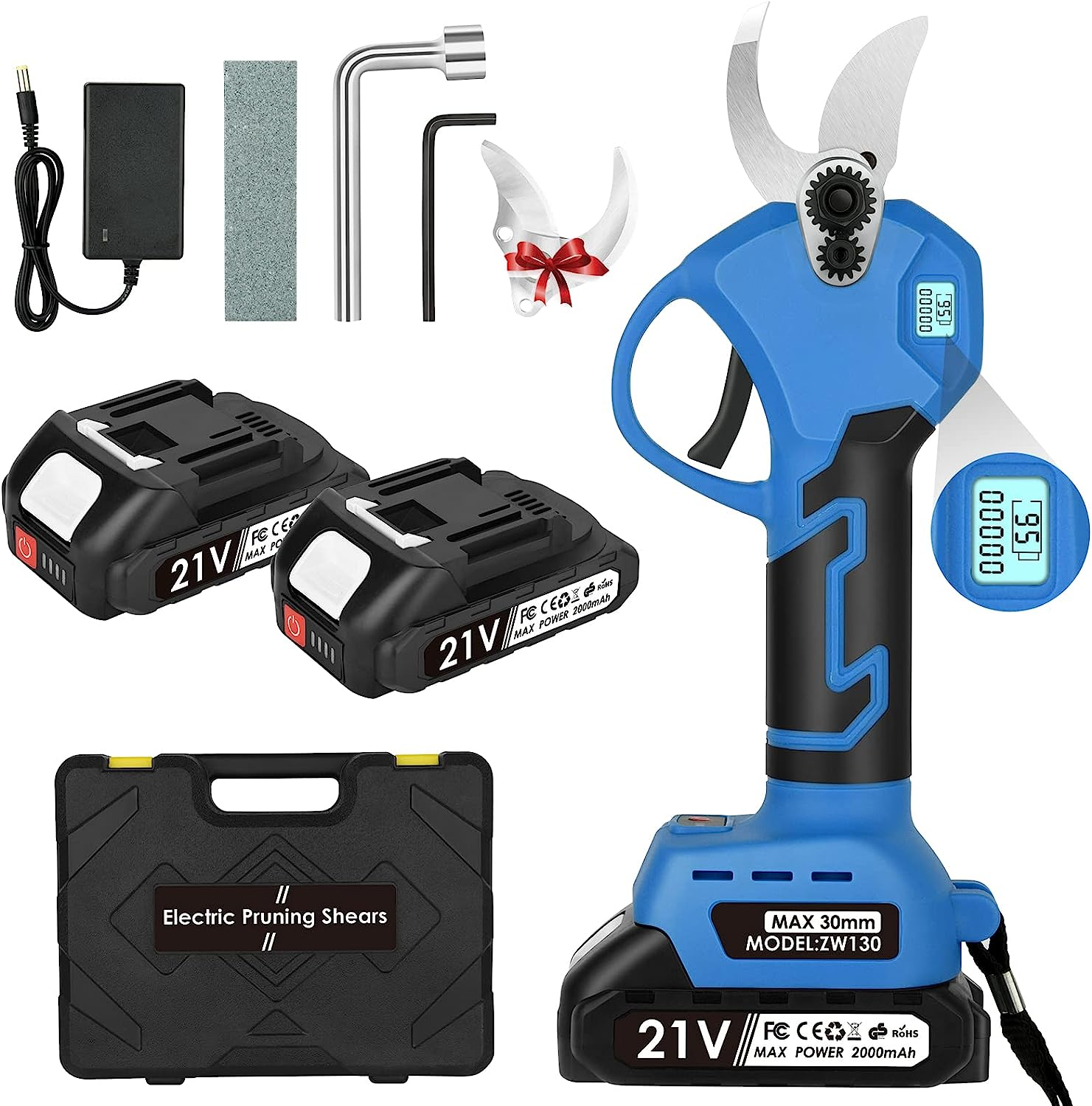 Electric Pruning Shears, Cordless Secateurs Battery Branch Cutter with 2PCS 2000Mah Battery, MAX 30Mm Cutting Diameter Professional Electric Scissors for Gardens Tree Branches image number 5