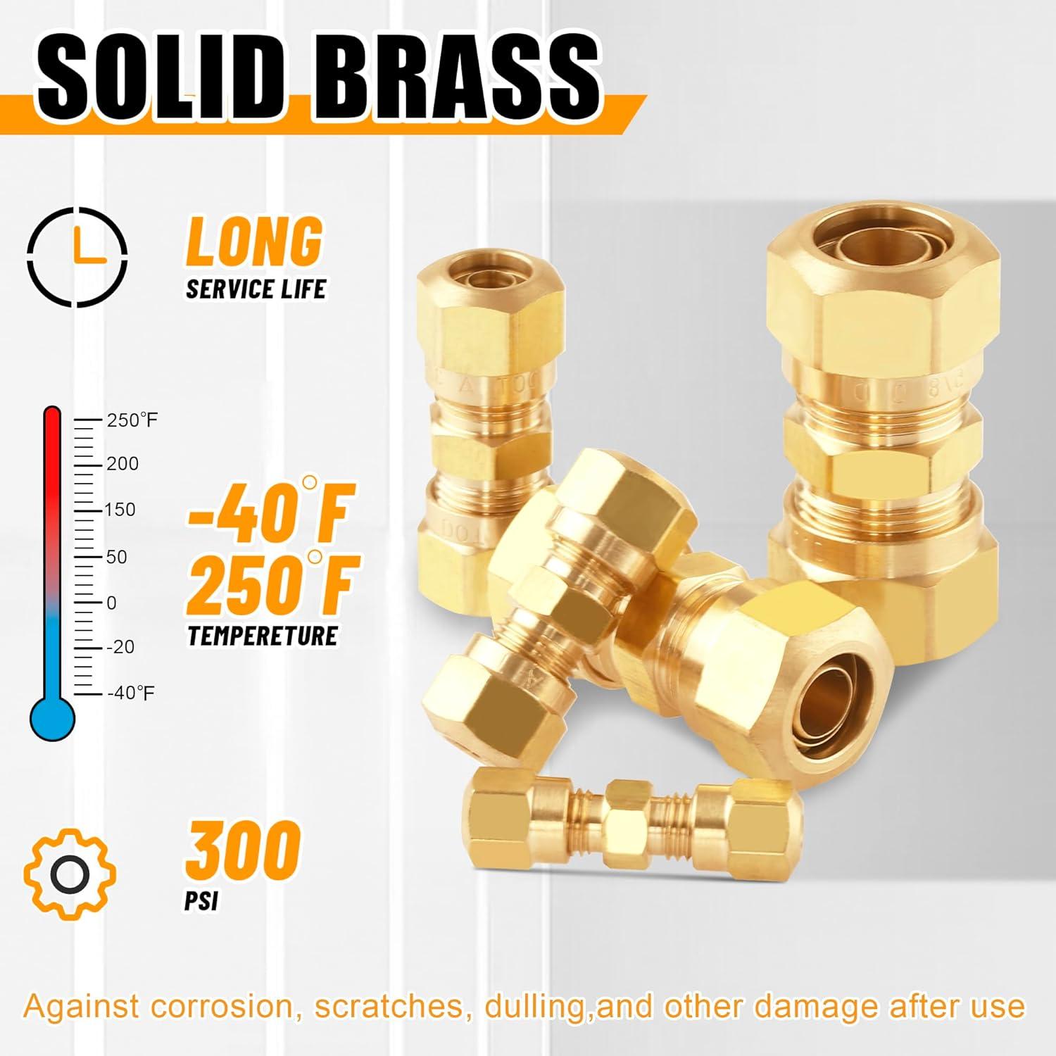 Ailbiuko 53 PCS DOT Brass Compression Air Brake Nylon Tubing Fittings,Straight Union Fitting Assortment Kit 1/4" 1/8" 3/8" 1/2" 5/8" for Truck or Industrial Air System
