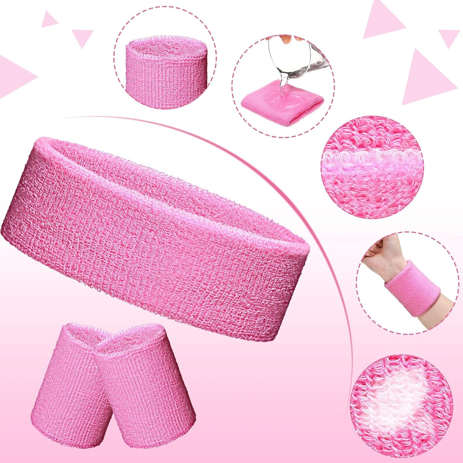 8 Sets 80S Neon Sweatband Set, Band and Wristband Sports Neon Headbands Exercise Sweatbands Gym Wristbands for Men Women Sports Activities (8 Colors) image number 6