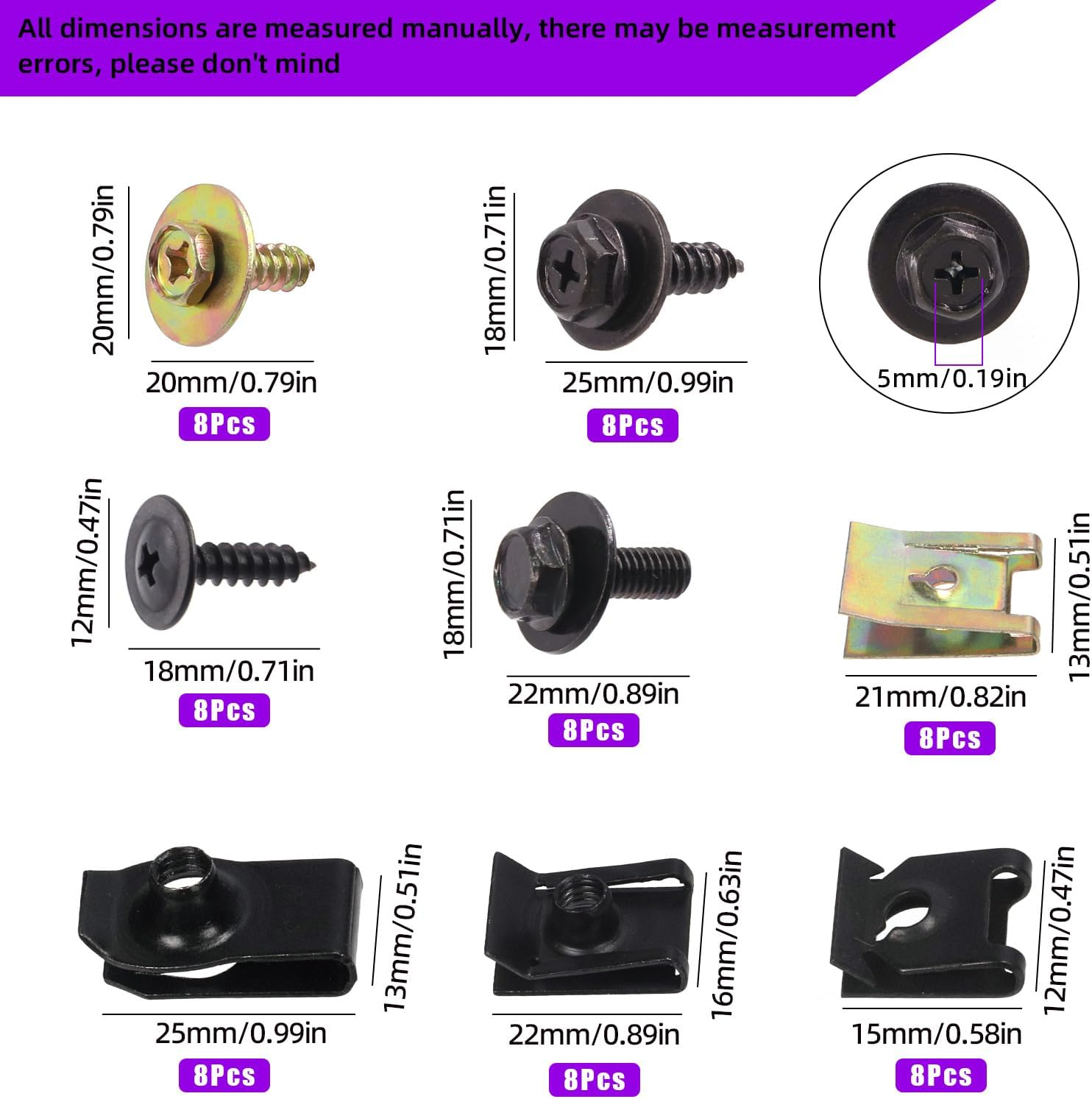 Swpeet 64Pcs Universal Metal Engine under Cover Body Bolts Bumper Fender and Trim Panel Spring Clip Auto Car U-Clip Moulding with Matched Screws Compatible with VW Audi 4A0-867-276A image number 5