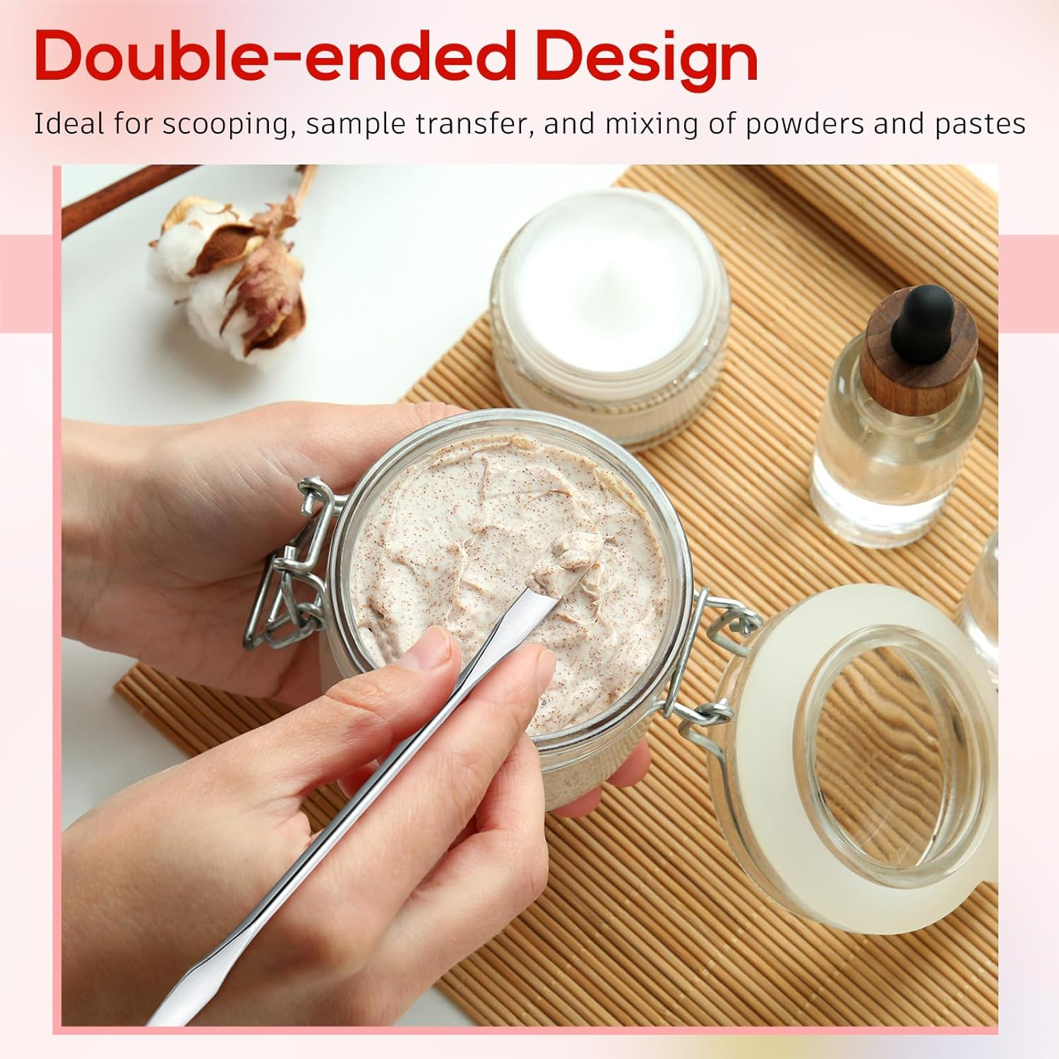 Shappy 10 Pcs Makeup Spatula Set, Lab Spatula Bulk, Mini Double Ended Micro Stainless Steel Cosmetic Spatulas Tools for Beauty & Lab & Food - Square Head for Scraping and round Head for Mixing image number 5