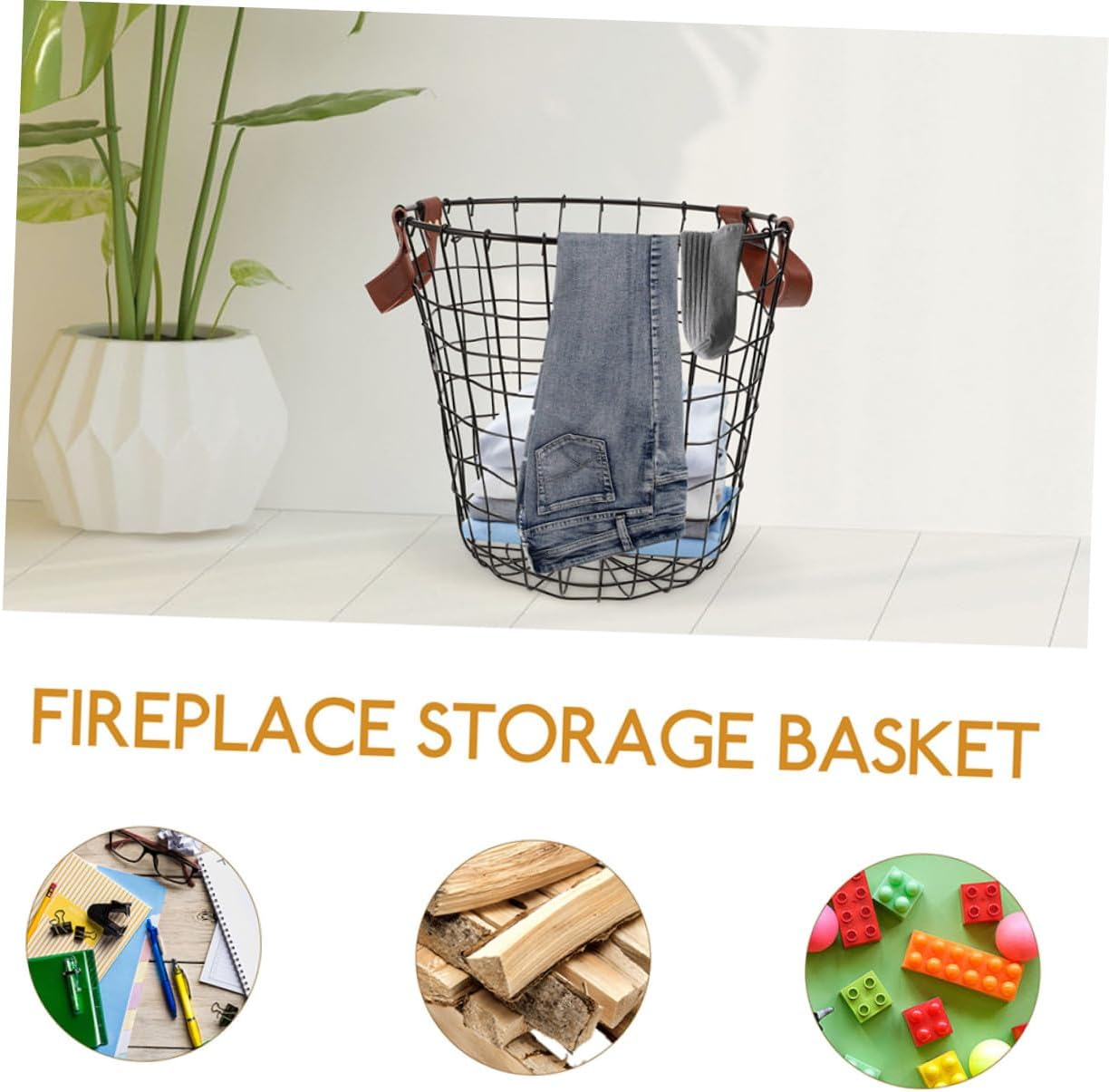 2Pcs Rustic Iron Firewood Storage Basket Outdoor Metal Log Holders round Design Firewood Organizer with Stylish Farmhouse Charm for Indoor Outdoor Use image number 2