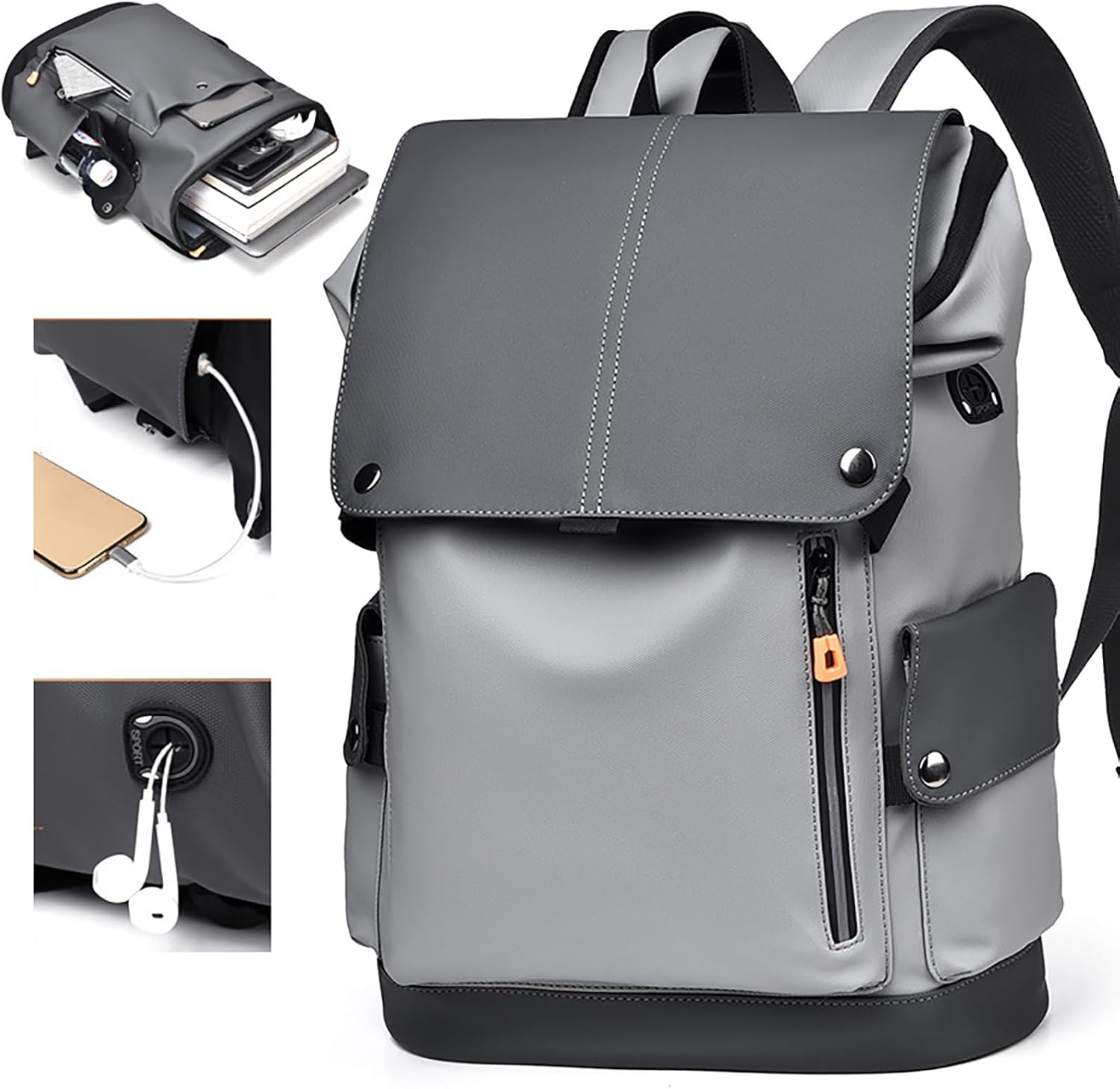 Travel Backpack Waterproof, Drawstring Anti-Theft Tech Backpack with Laptop Compartment Camping, Hiking, Sport, School, College Bag, Business - Black Gray image number 6