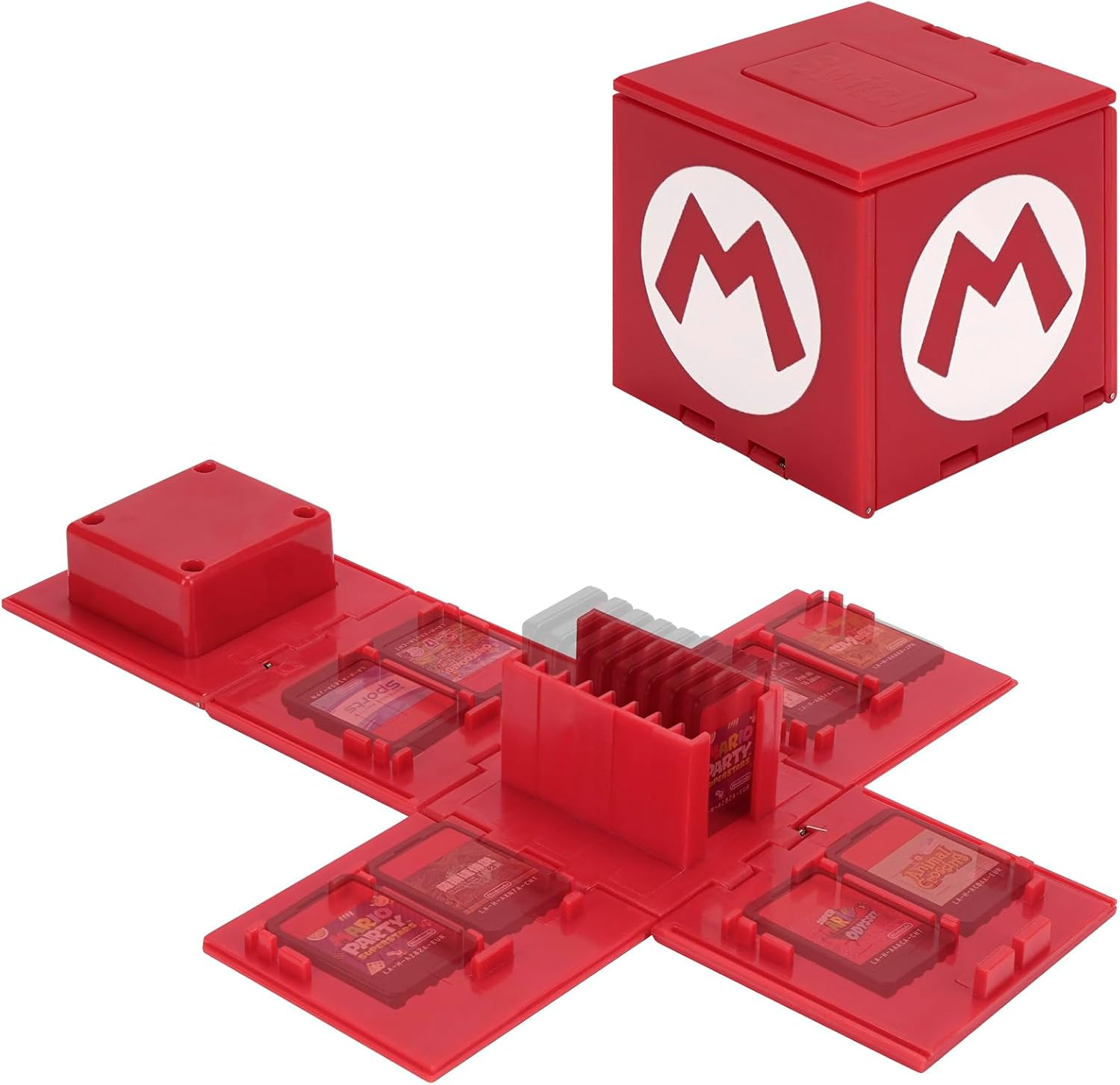 Geekria Game Card Case Compatible with Nintendo Switch, Large Capacity Game Card Organizer with 16 Game Card Slots, Deformable Expandable Game Card Holder, Cube Portable Card Storage Box (Red) image number 3