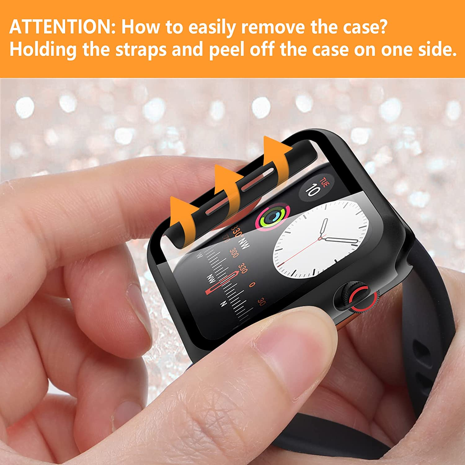 Hianjoo (2 Pack) Case Compatible with Apple Watch SE 2022 Series 6 Series 5 Series 4 40Mm, Built-In HD Tempered Glass Screen Protector Overall Cover Replacement for Iwatch SE 2022 Series 6/5/4, Black image number 4