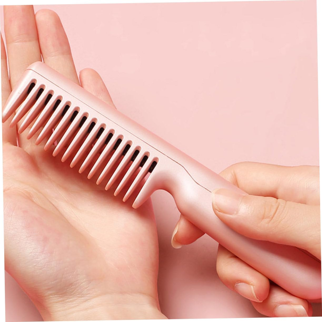 Heating Hair Straightening Brush and Curler Comb Portable USB Rechargeable Pink Mini Travel Hair Straightener Comb for Women image number 4