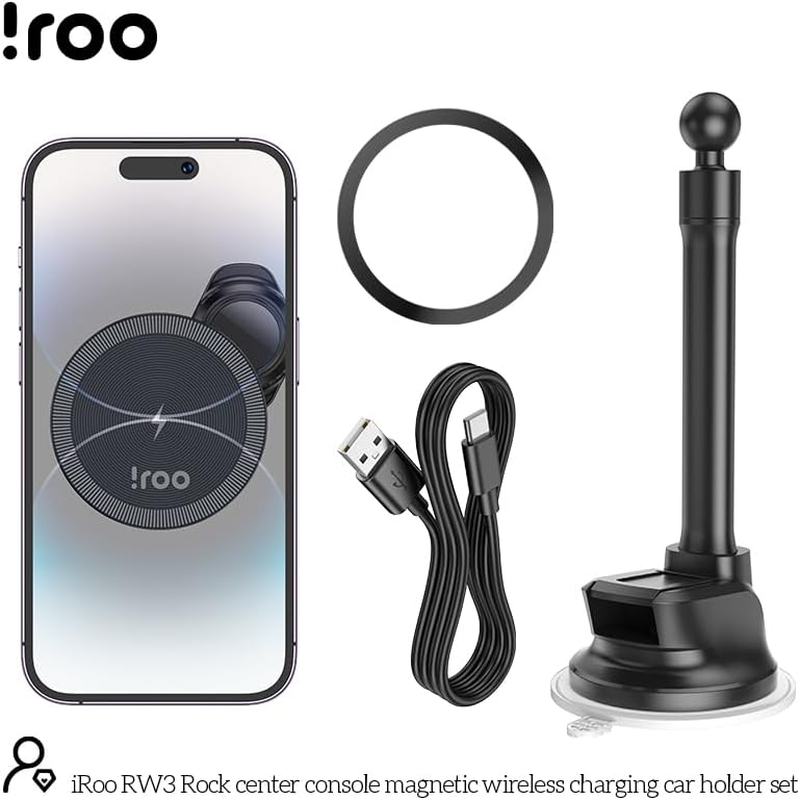 Iroo RW3 | Fast 15W Magnetic Wireless Charging Dashboard/Windscreen/Air Ven Univeral Phone Holder image number 2