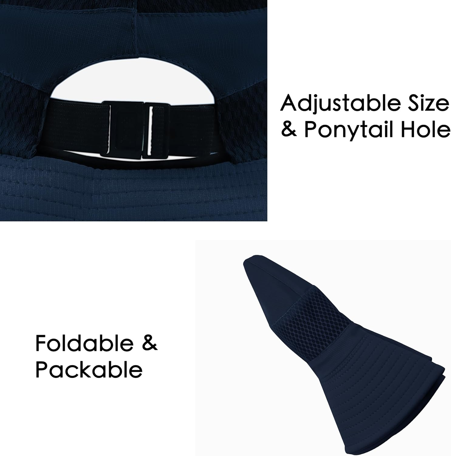 Mukeyo Womens Ponytail Sun Hat Wide Brim Mesh Bucket Hat UV UPF50 Protection Hat Foldable Summer Travel Beach Fishing Hats - Light Grey image number 6