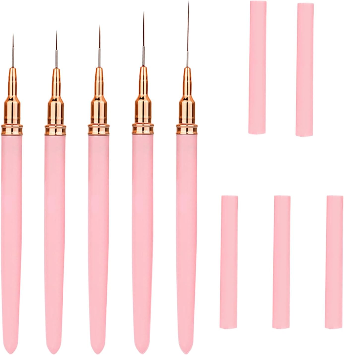 Pack of 5 Nail Brush, Nail Brush, Eyeliner Brush, Nail Art Brush Set, Liner Brush Set, Nail Brush Painting Pen with Fine Nylon Bristles in Sizes 7 Mm, 9 Mm, 11 Mm, 15 Mm and 25 Mm (Pink) image number 2