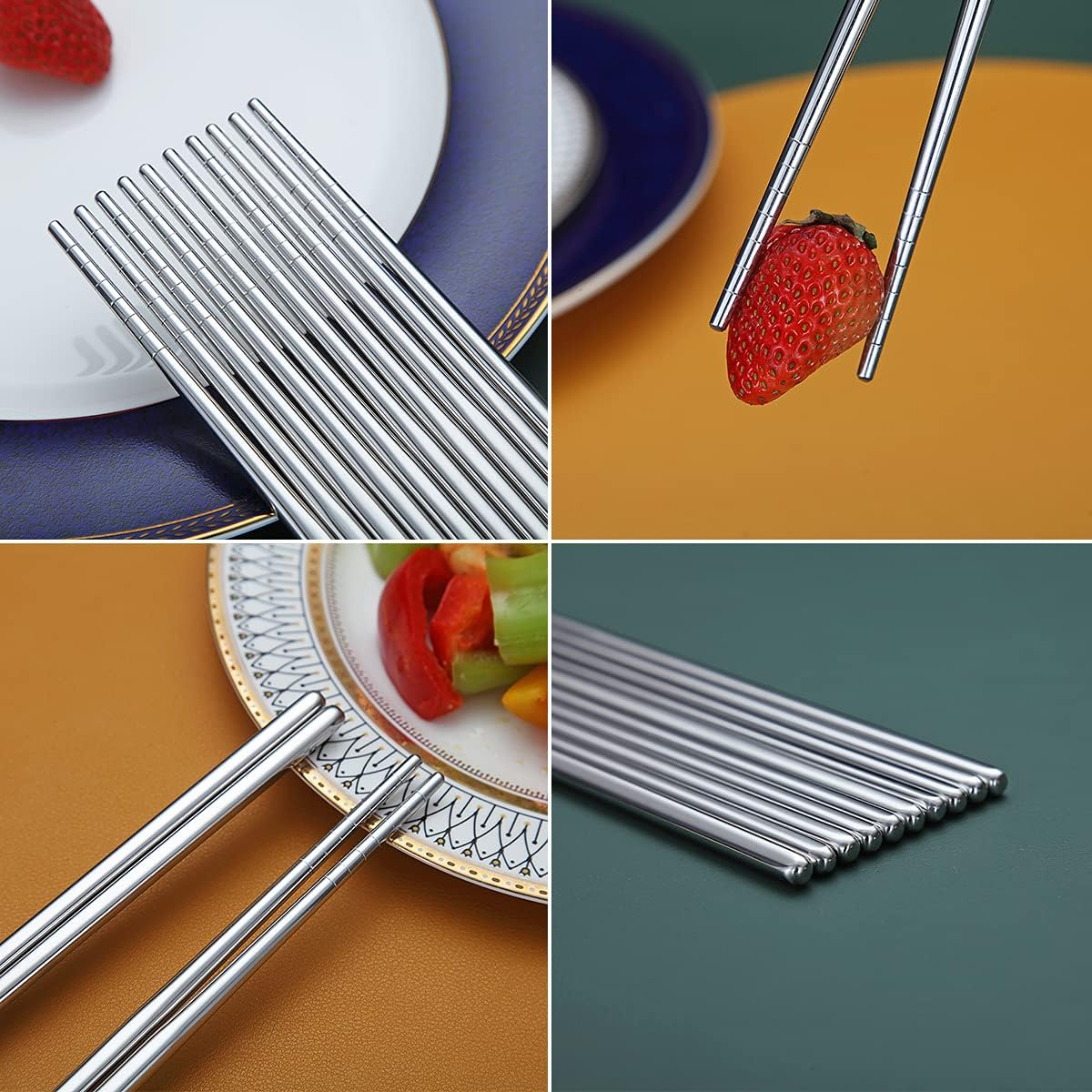 10 Pairs Reusable Chopsticks, Stainless Steel Metal Chop Sticks, Japanese Chinese Korean Chopstick Dishwasher Safe, 8.9 Inch (Silver / Chop Sticks) image number 6