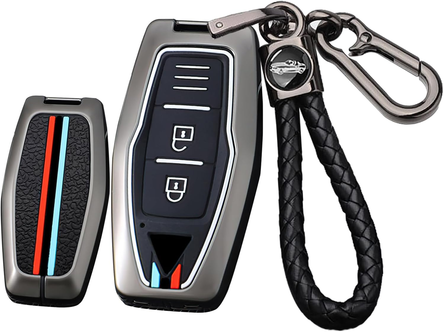 Ontto Metal Car Key Fob Cover Fit for Mitsubishi Outlander 2022 2023 Smart Key Case Keyring Silicone Key Shell Holder Bag Keychain Protection Accessories Black B