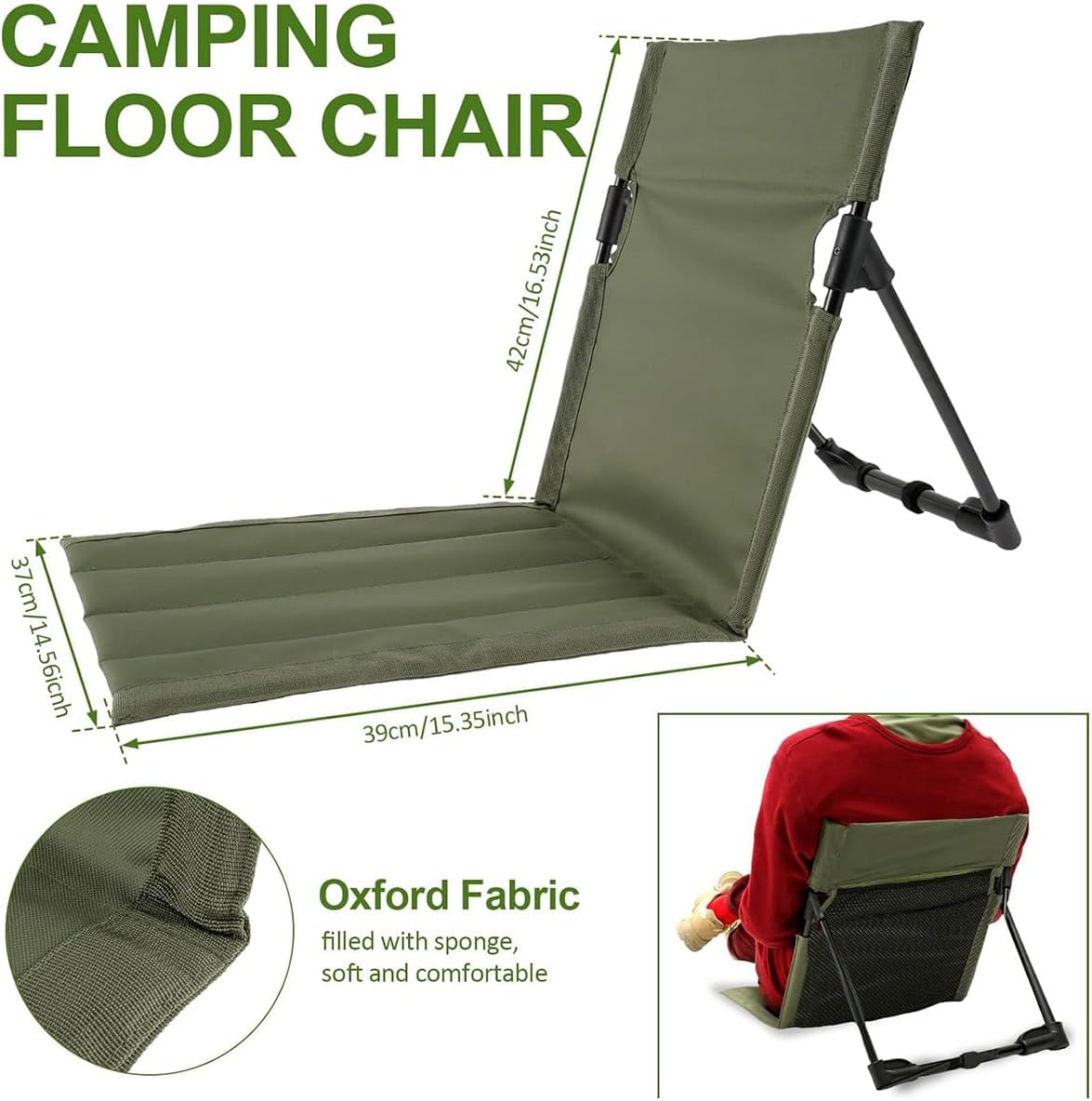 AIMALL Outdoor Folding Chair, Ultra-Light Portable Camping Stool, Sponge-Filled Oxford Fabric Seat, Adjustable Backrest, Ideal for Camping, Fishing, 16.54" Height - Brown image number 3