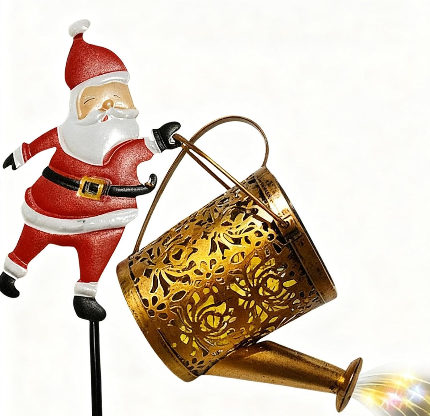 Christmas Solar Santa Claus Lights, Waterproof Outdoor Decorative Garden Pathway Stake with Vintage Metal Watering Kettle, Festive Yard Lawn Decoration for Holiday Displays Ambiance image number 6