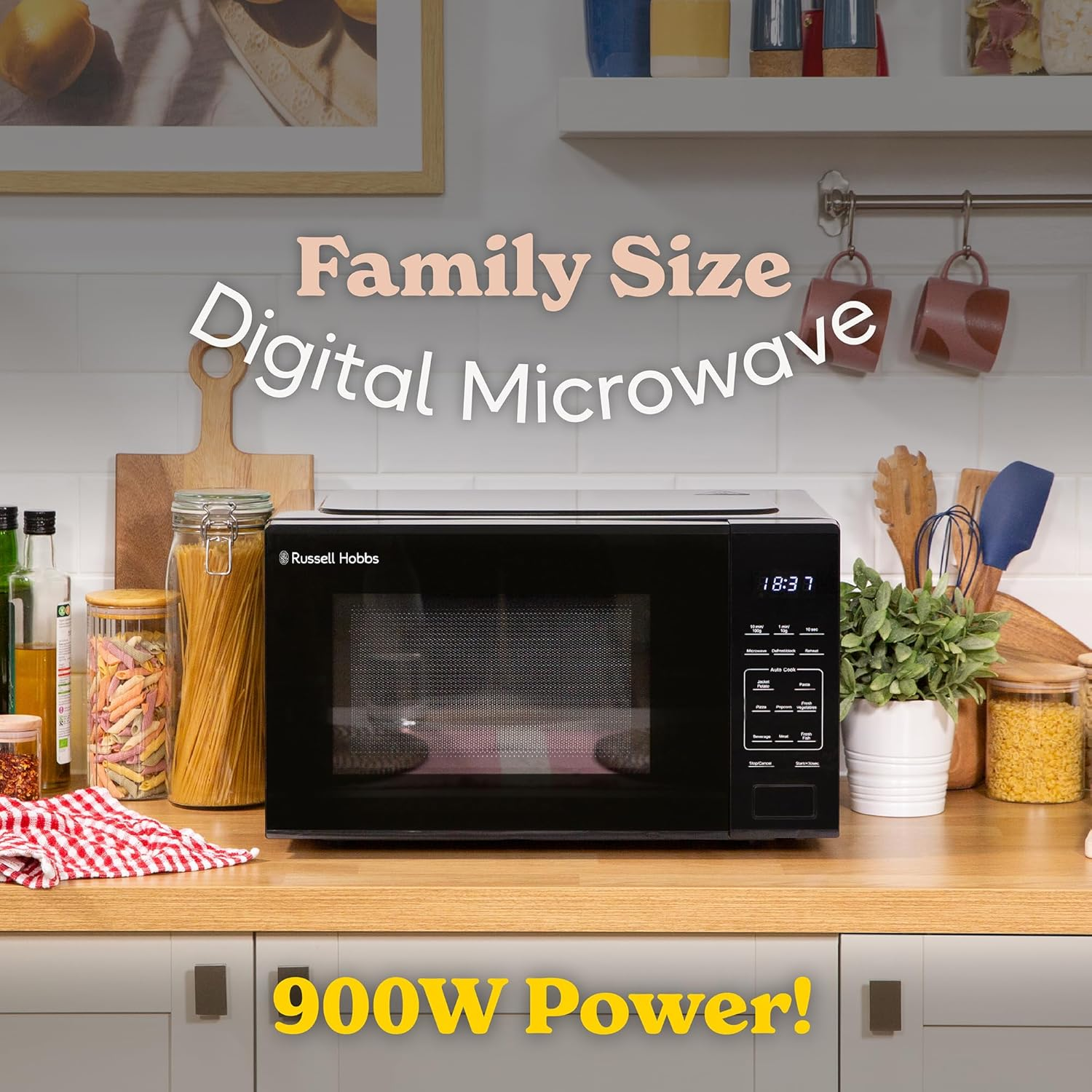 Russell Hobbs Family Size 25L Digital Microwave, RHMT2516B, 8 Auto Cook Menus, Touch Control Panel, 10 Power Levels, Black