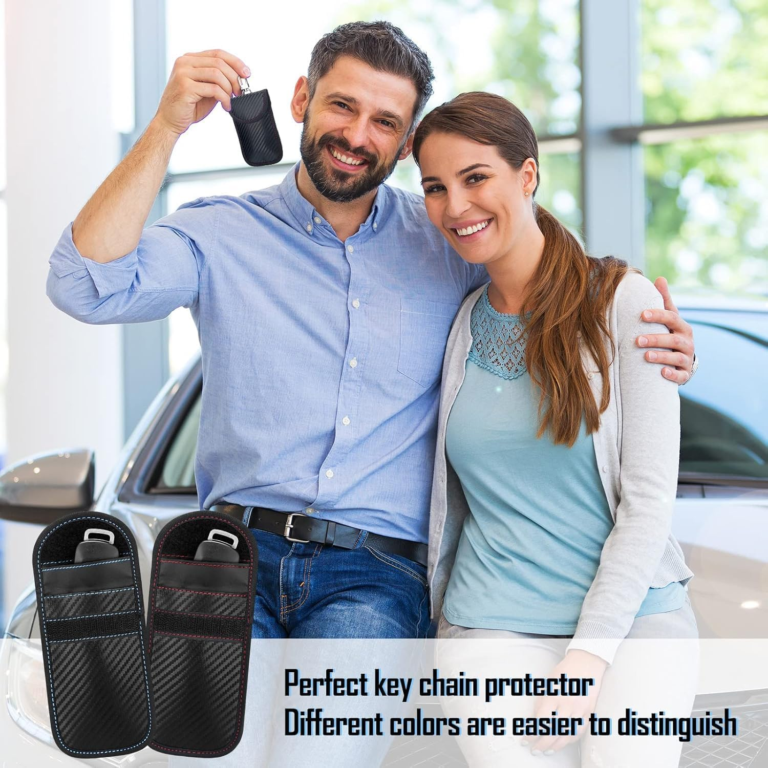 Quhoxdye 2 Pack Faraday Pouch for Car Keys, RFID Signal Blocking Bag, Car Key Fob Protector, Anti-Theft Shielding Case Signal Blocking Pouch, Signal Keyless Entry Car Keys Case (Red+Blue) image number 2