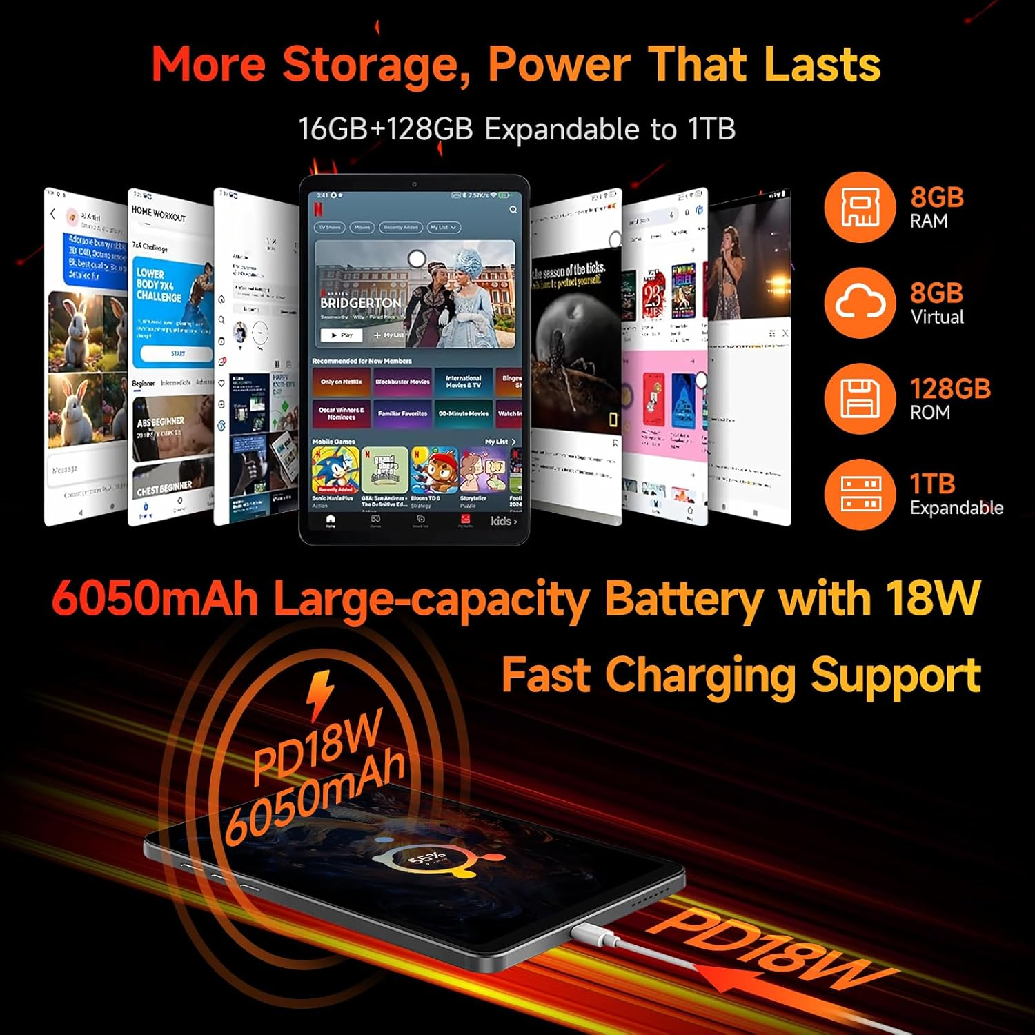 BNCF 8.4 Inch Snapdragon 685 Android 14 Tablet, FHD IPS 1920X1200 Resolution 60Hz Reflex Bpad Mini with Widevine L1, 16GB+128GB(1TB Expand), 5MP+32MP Camera, 4G LTE+2.4G/5G Wifi+Bt5.0+Gps, 6050Mah image number 1