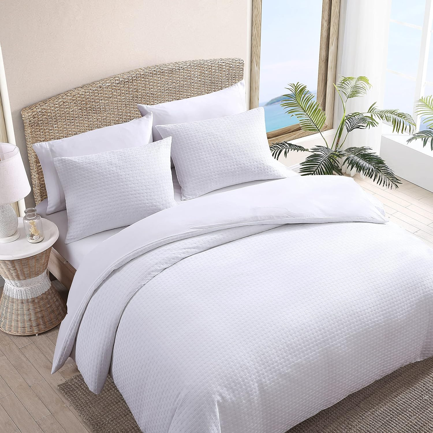 Tommy Bahama - King Duvet Cover Set, Soft Cotton Bedding with Button Closure, Includes Matching Shams (Basketweave White, King) image number 6