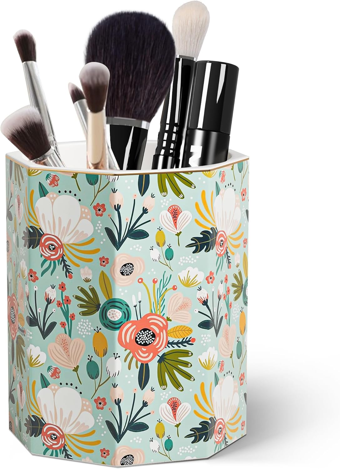 SZXYCZL Pencil Pen Holder Cup Desk Accessories,Beautiful Makeup Brush Holder Makeup Organisers,Durable Stand Desk Organizer Storage for Office Classroom Home-Green Flower image number 5
