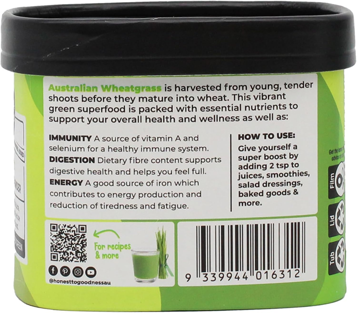 Honest to Goodness, Organic Wheatgrass Powder - 150 Gram Canister