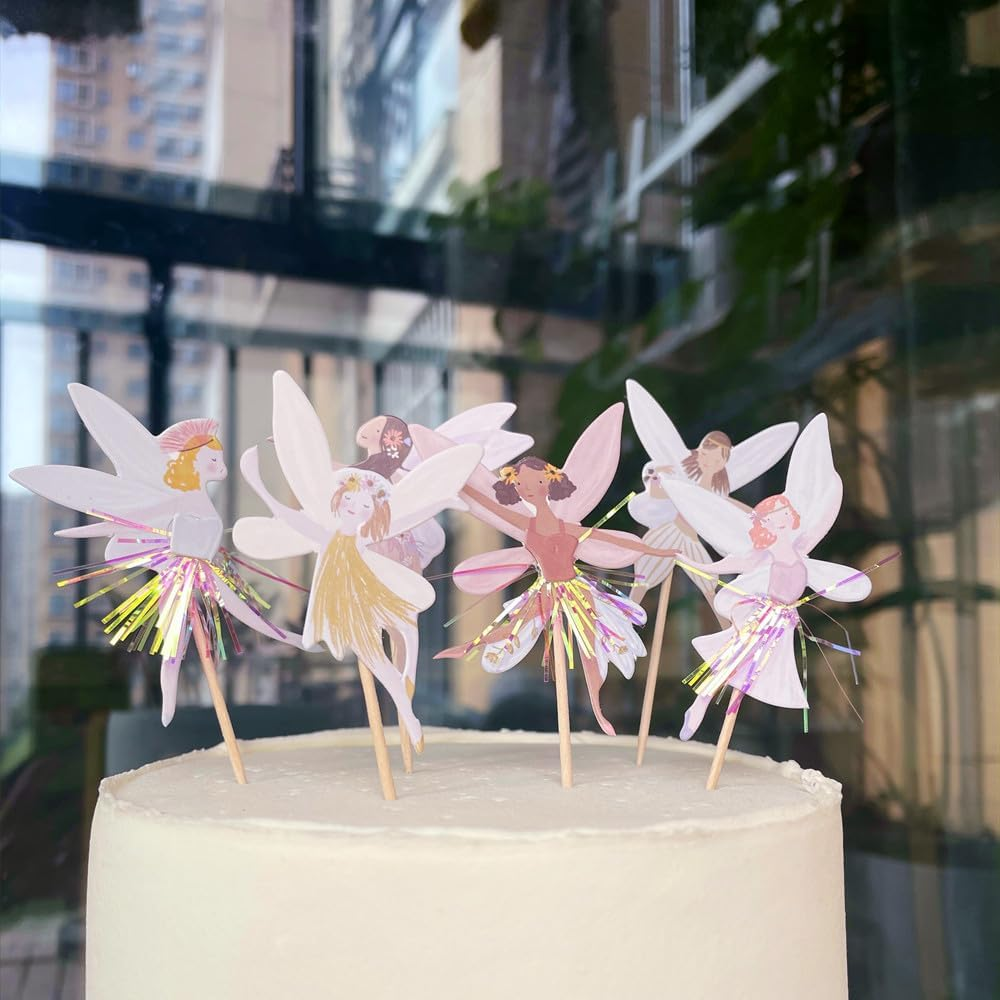 Fairy Cupcake Topper, 24 PCS Birthday Party Decoration, Wing Angel Theme, Ballet Dancer Cake Decorations, Pink