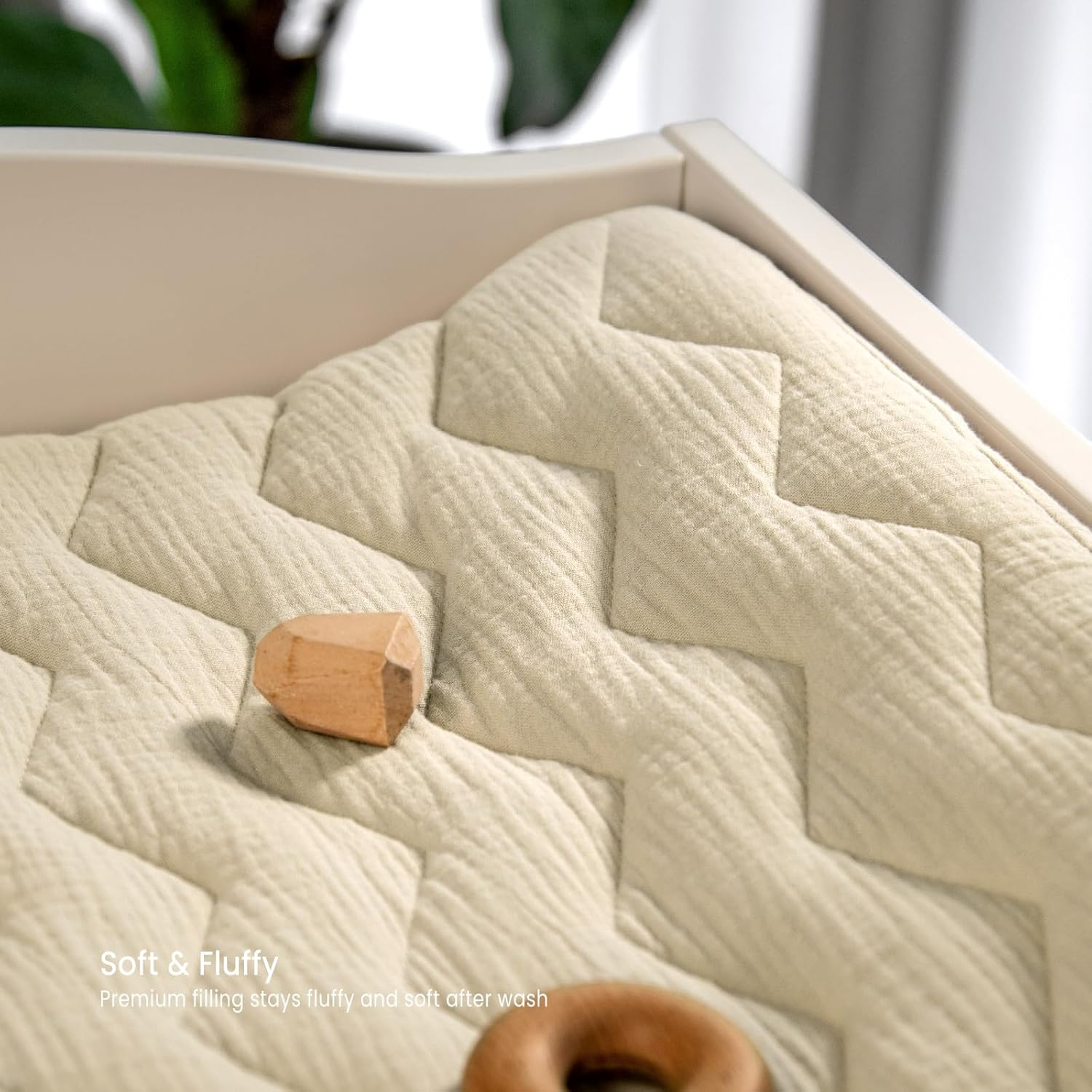 Lulumoon Muslin Changing Pad Cover: Baby Cotton Quilted Changing Table Cover - Soft Changing Pad Sheets for Boys Girls - Beige  Caramel image number 5