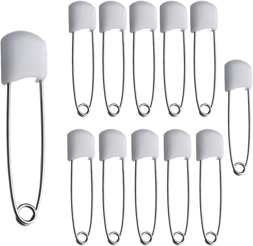 12 Baby Nappy Safety Pins, 2.2 Inch Diaper Plastic Push-In Pins, 55Mm Durable Head Fasteners with Safety Lock Closures, Stainless Steel, Ideal for Terry Squares, Flat and Prefold Nappies (12 Pack) image number 1