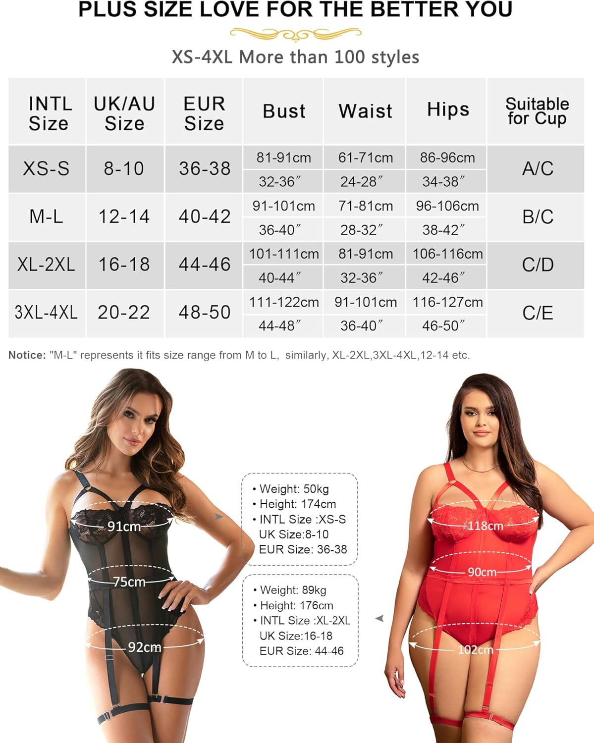 Ohmydear Women'S Lingerie Sets with Garter Belt Sexy Lace Bodysuit plus Size Strappy Teddy Babydoll Snap Crotch Underwear Set with Thigh Cuffs Size 8-22