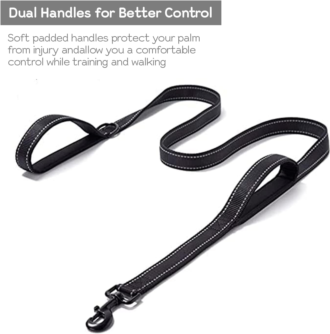 Edipets, Large Dog Leash with Double Padded Handle, Reflective 6Ft Non-Slip Dog Leash for Medium Large Dogs for Walking Your Pet (Black/Black) - Black/Green image number 3